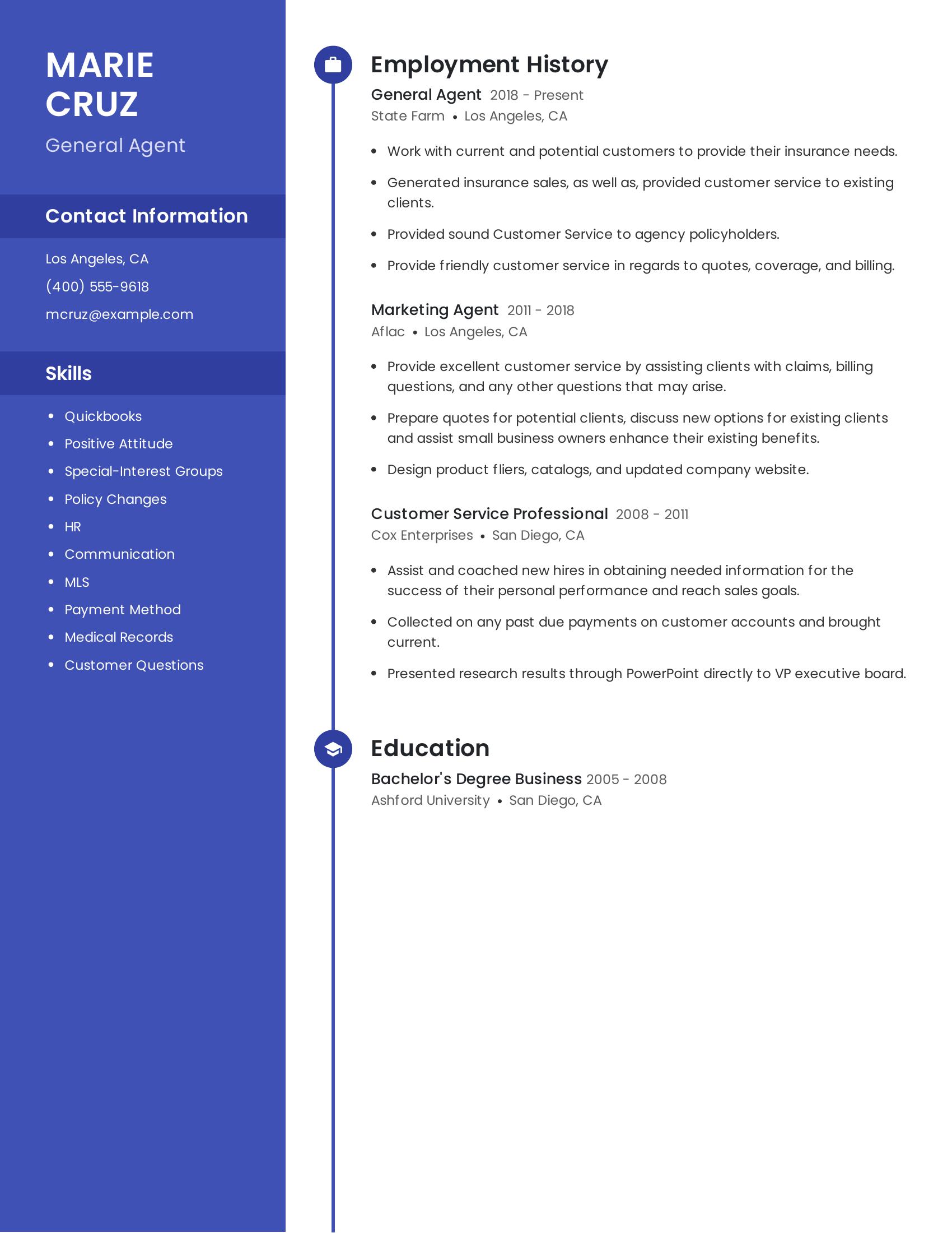 General Agent resume example