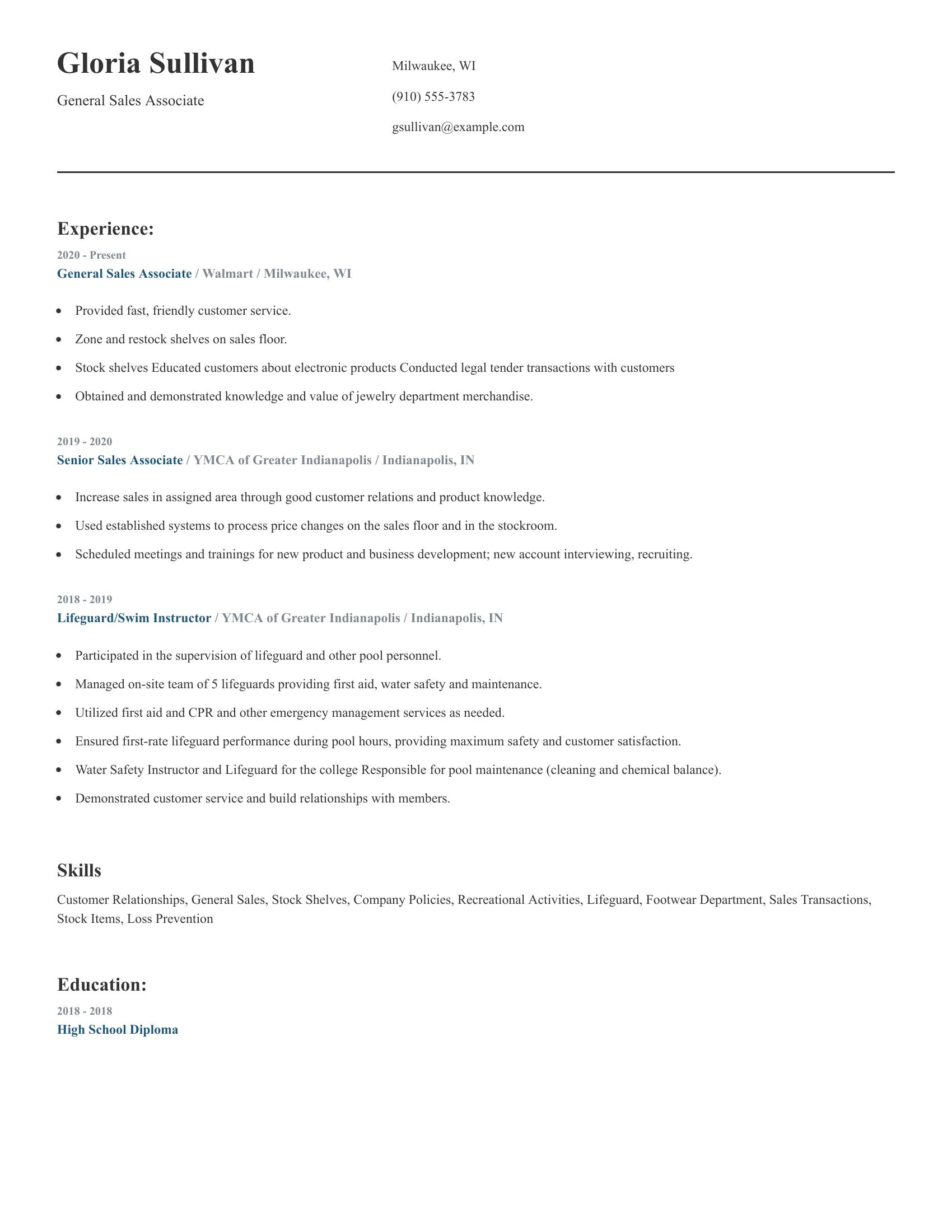 General Sales Associate resume example