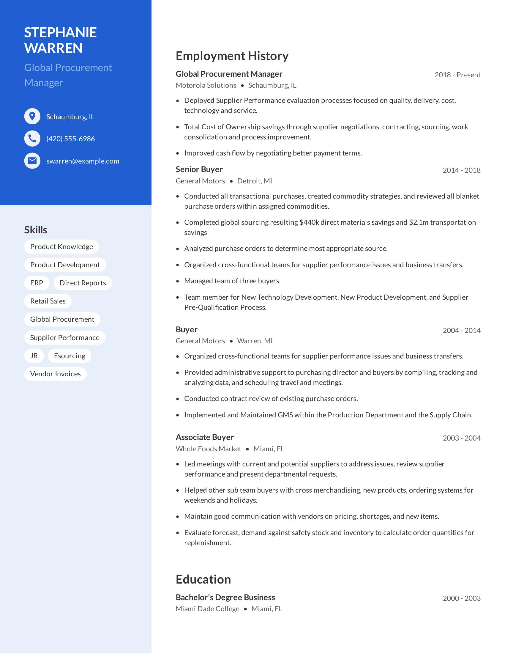 Global Procurement Manager resume example