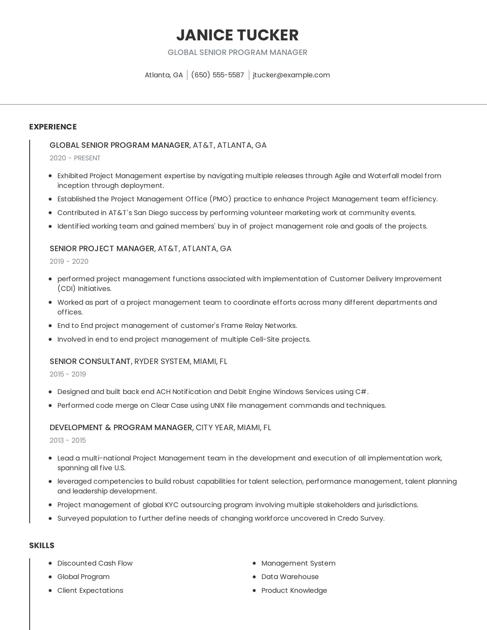 Global Senior Program Manager resume example