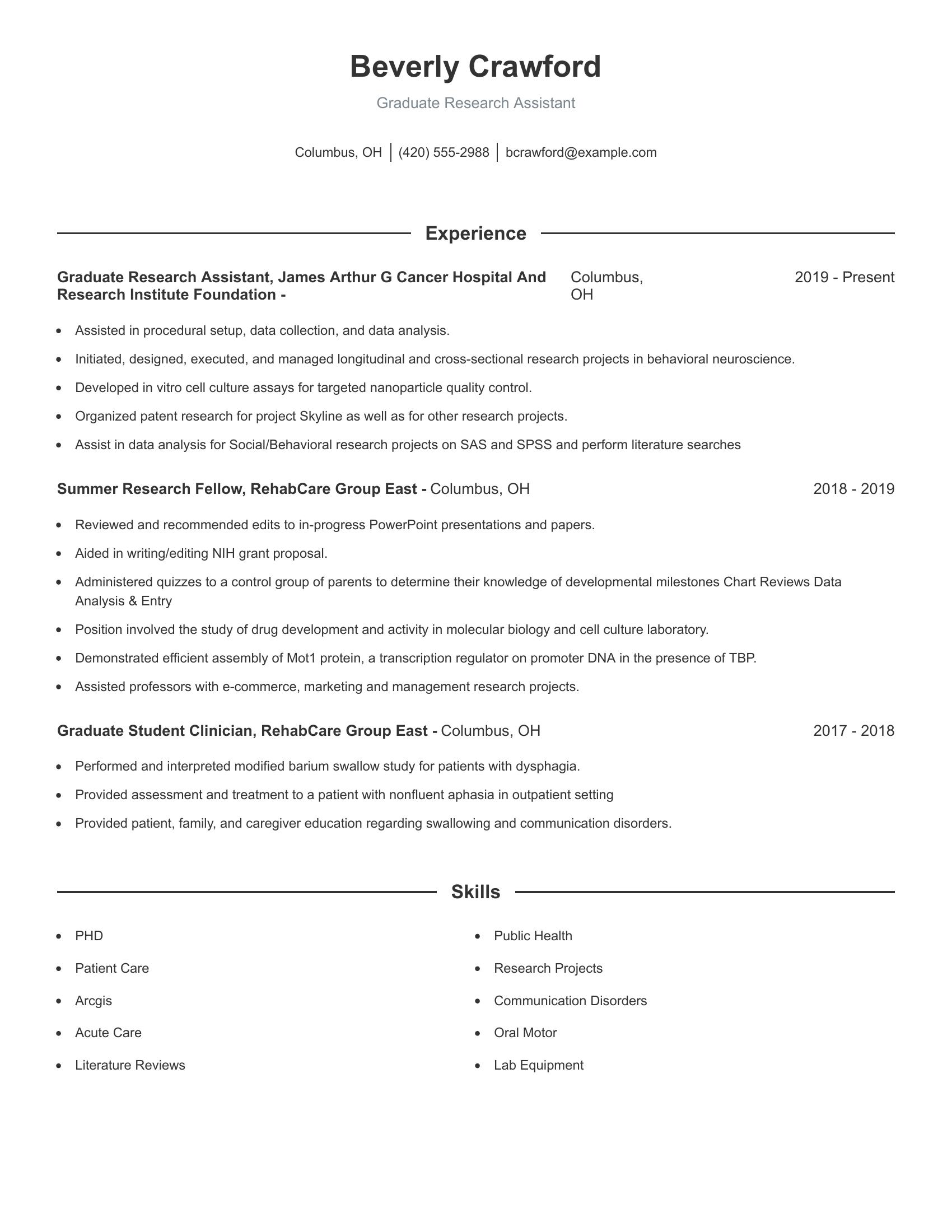 Graduate Research Assistant resume example