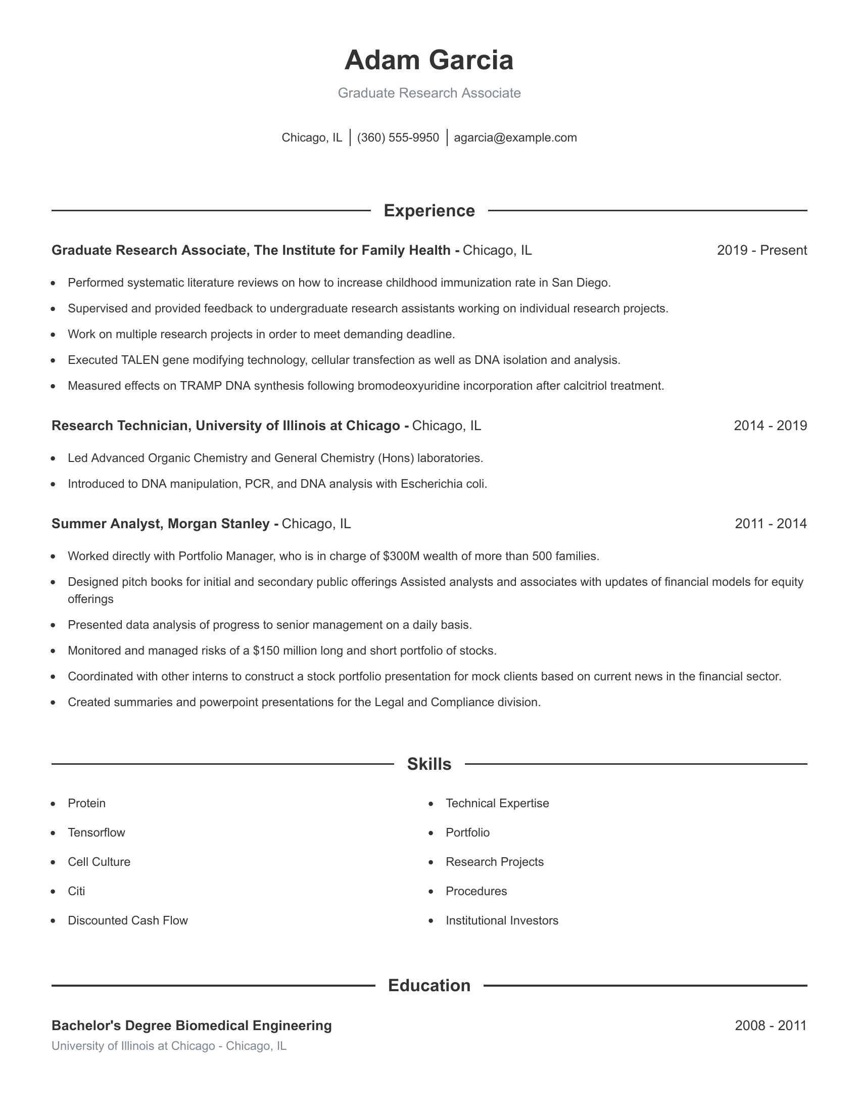 Graduate Research Associate resume example