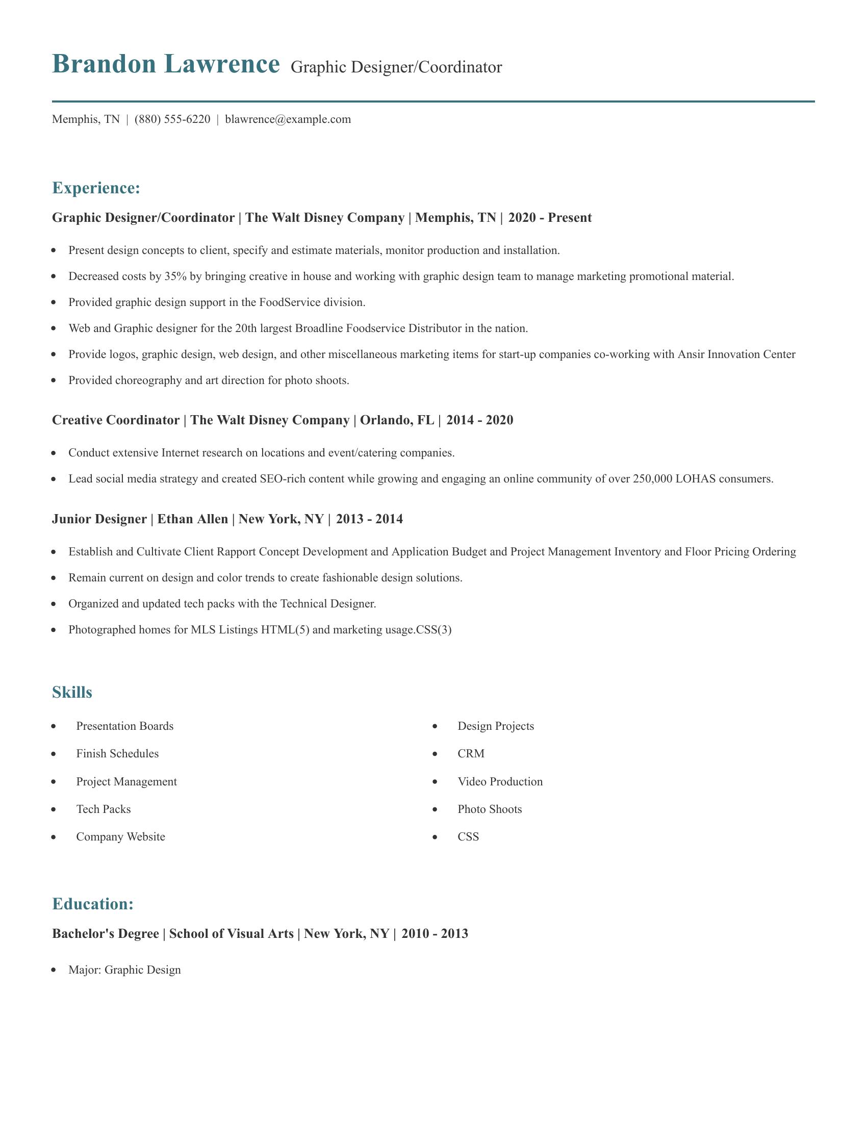 Graphic Designer/Coordinator resume example