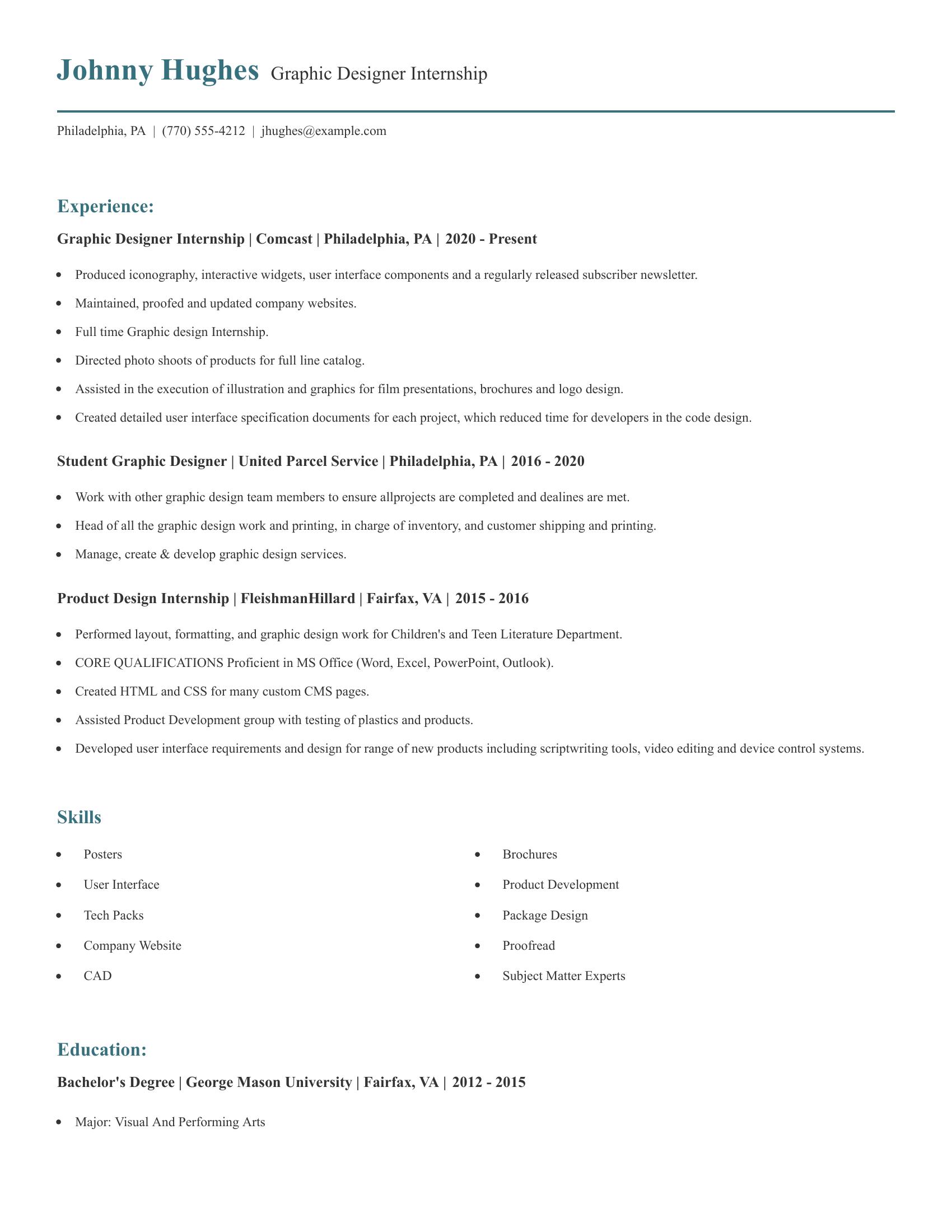 Graphic Designer Internship resume example