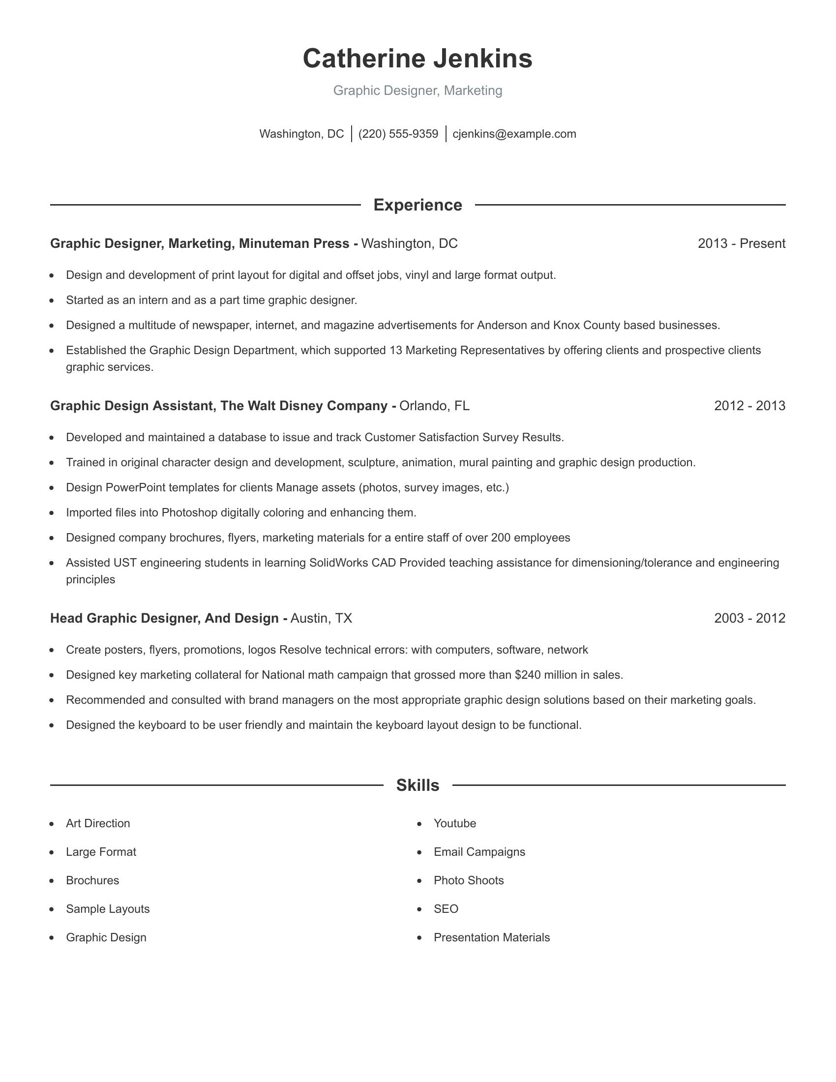 Graphic Designer, Marketing resume example