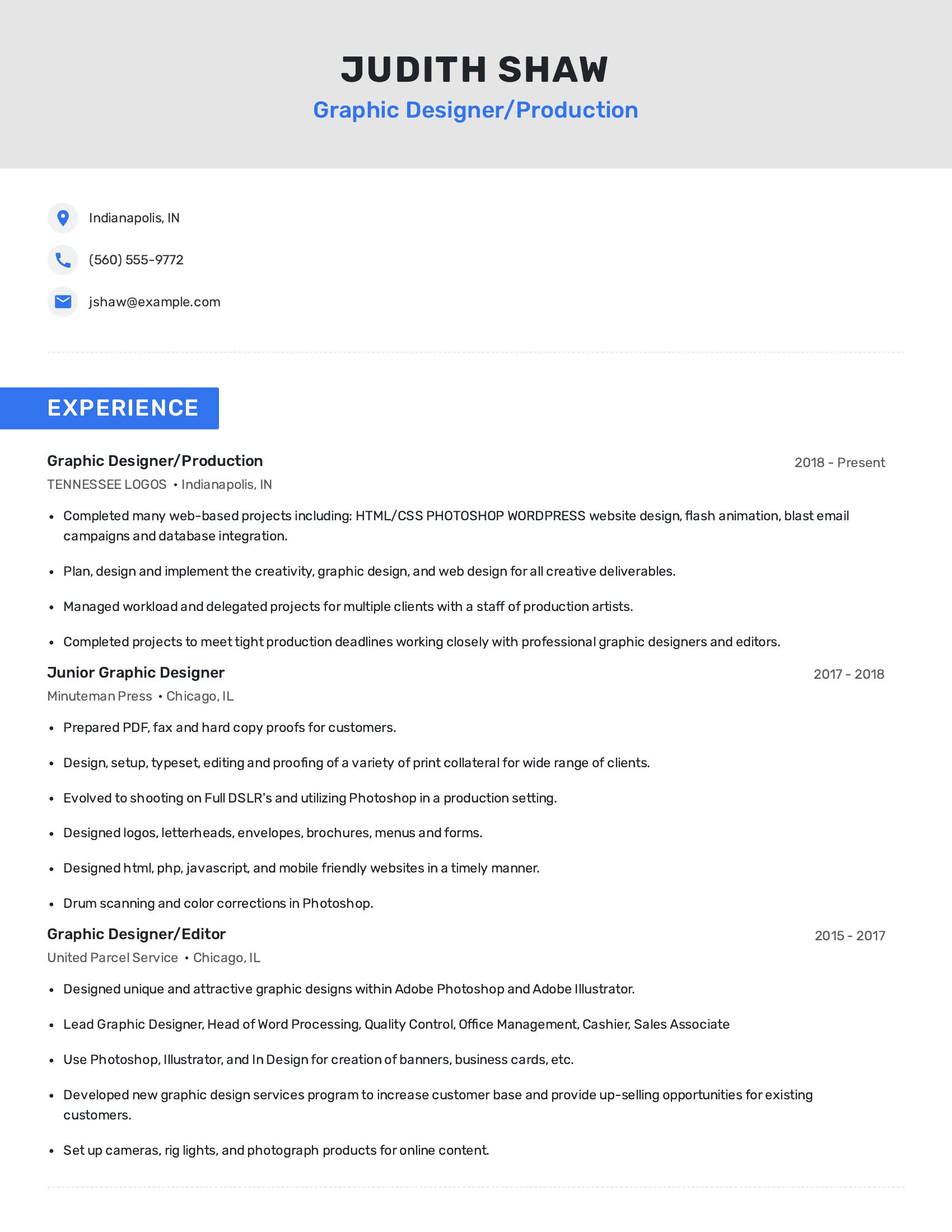 Graphic Designer/Production resume example