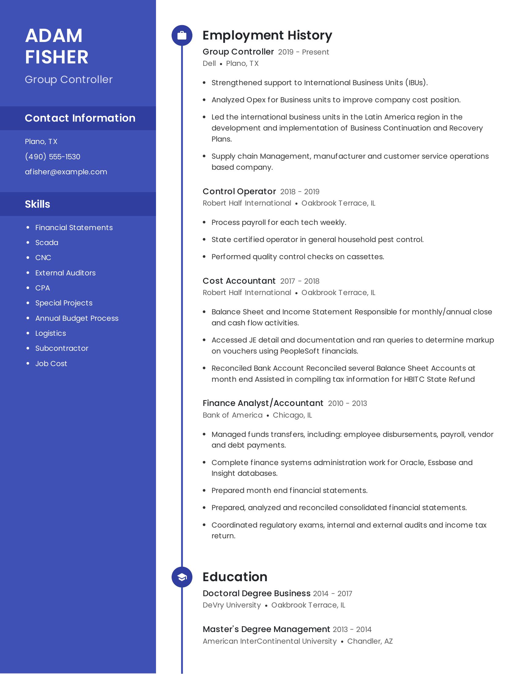 Group Controller resume example