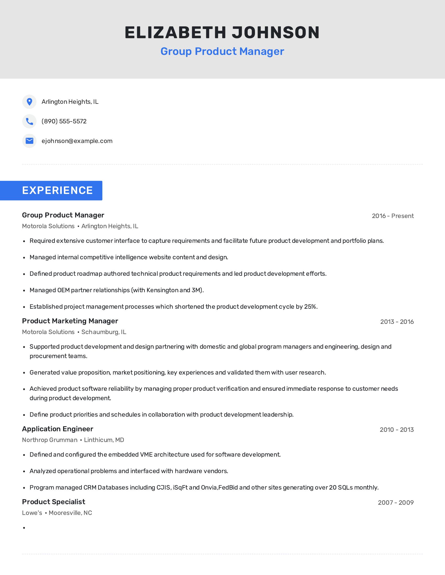 Group Product Manager resume example