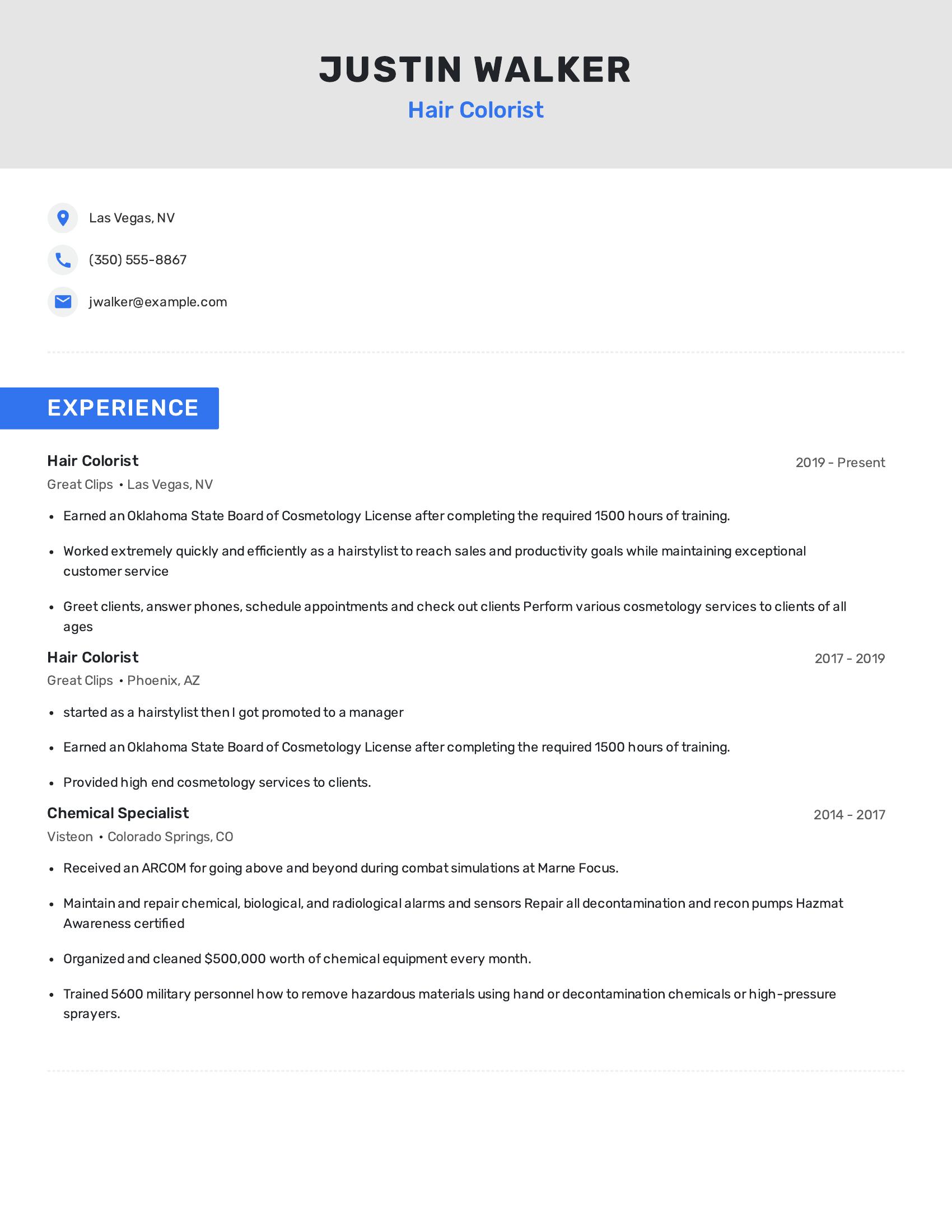 Hair Colorist resume example