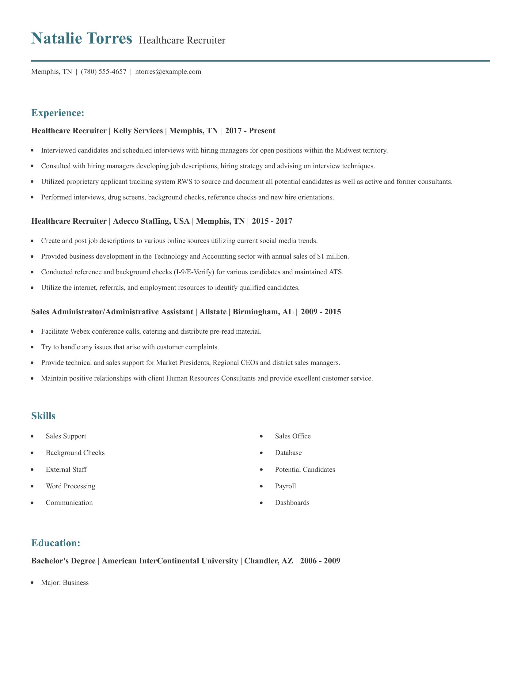 Healthcare Recruiter resume example