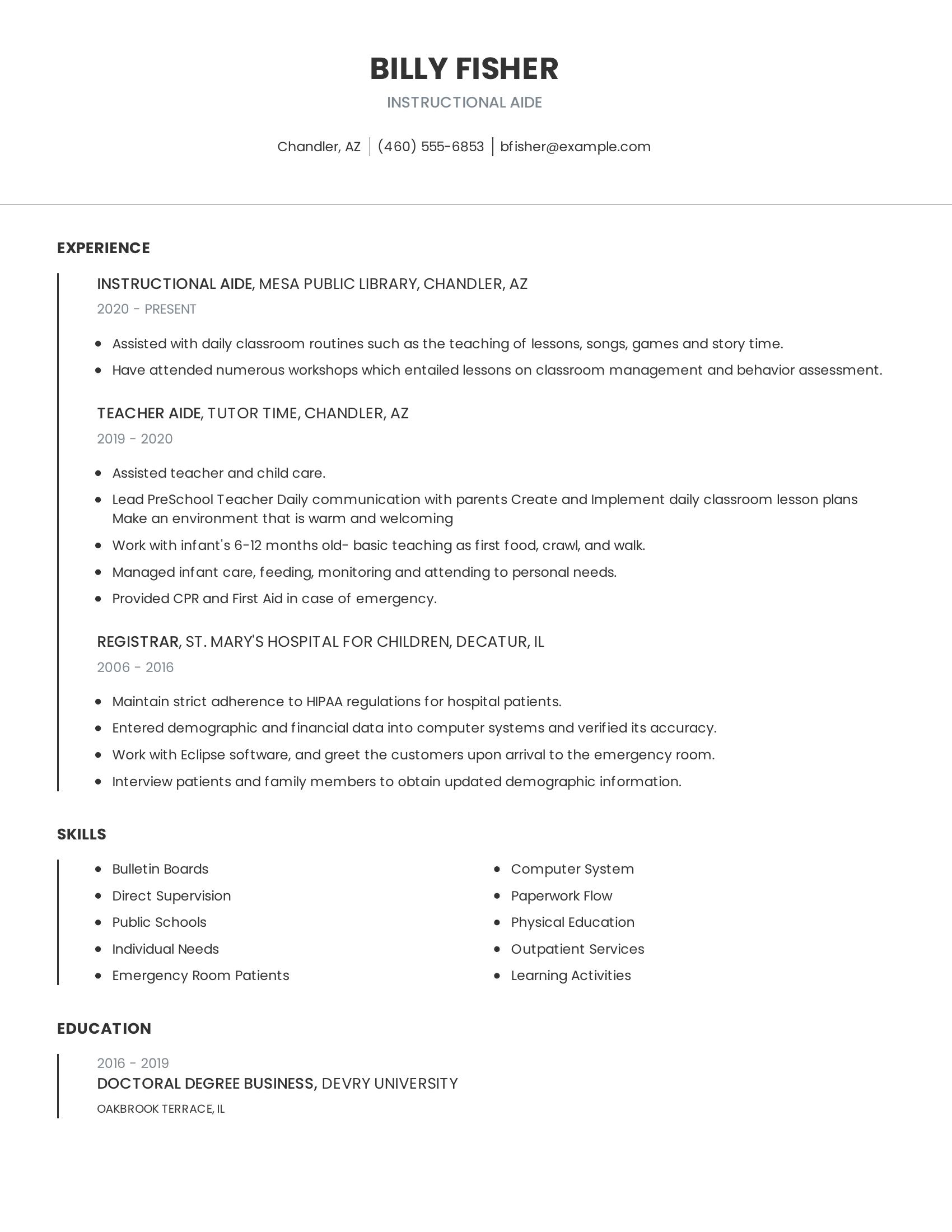 Instructional Aide resume example