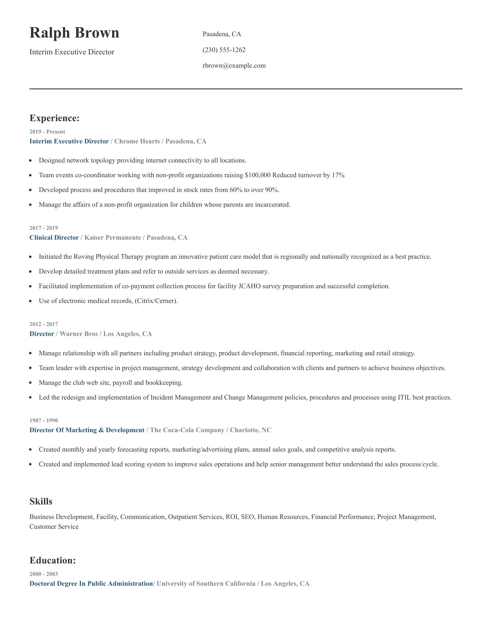 Interim Executive Director resume example