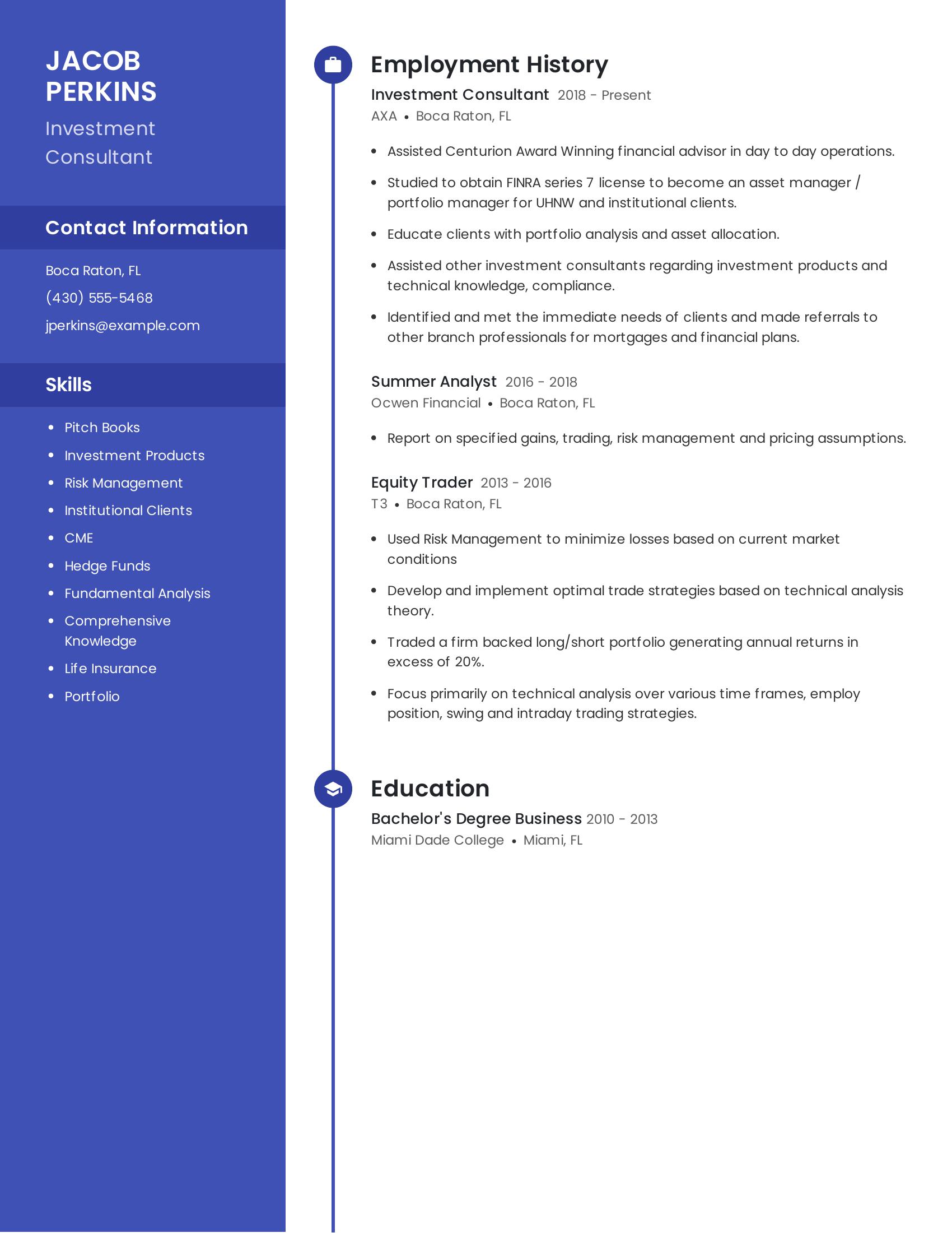 Investment Consultant resume example