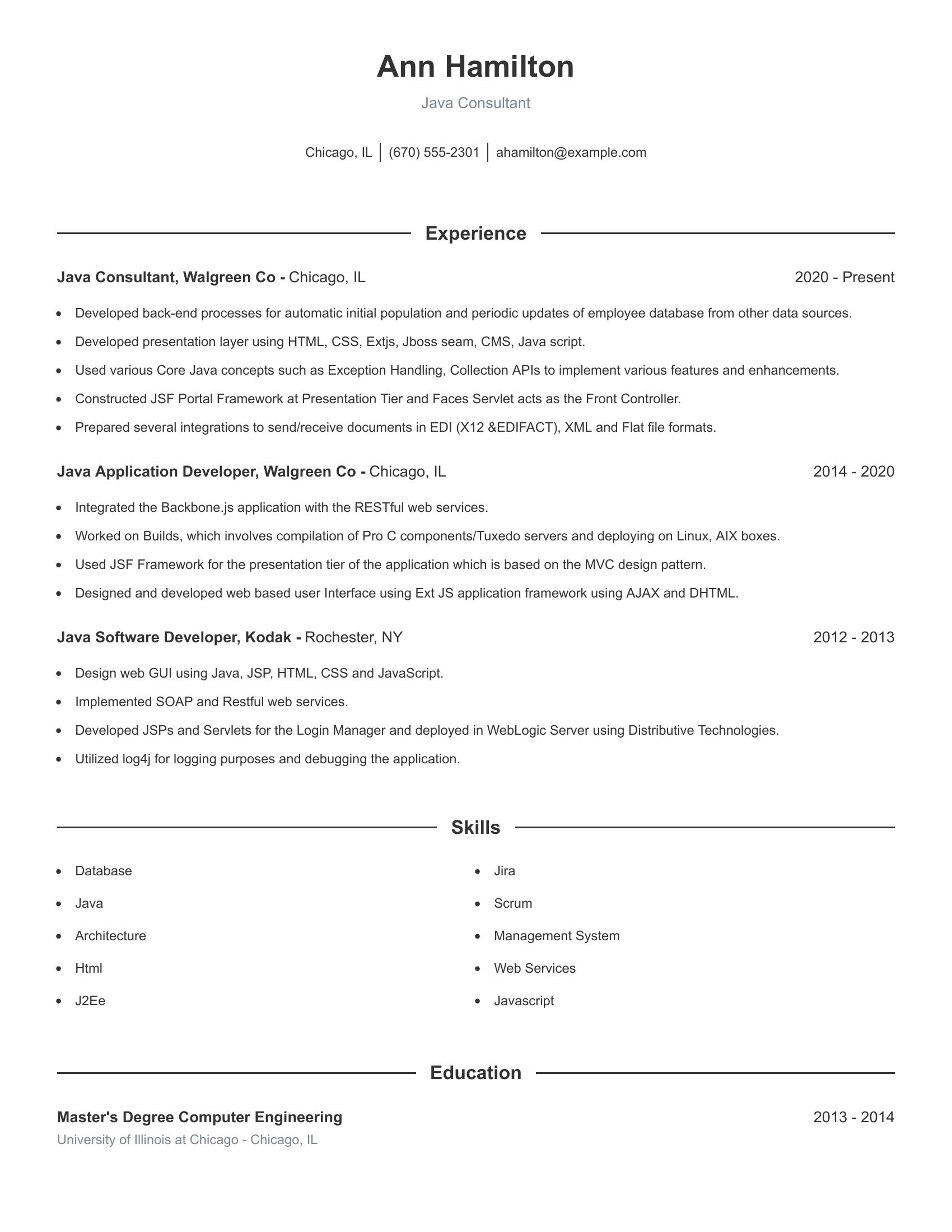 Java Consultant resume example