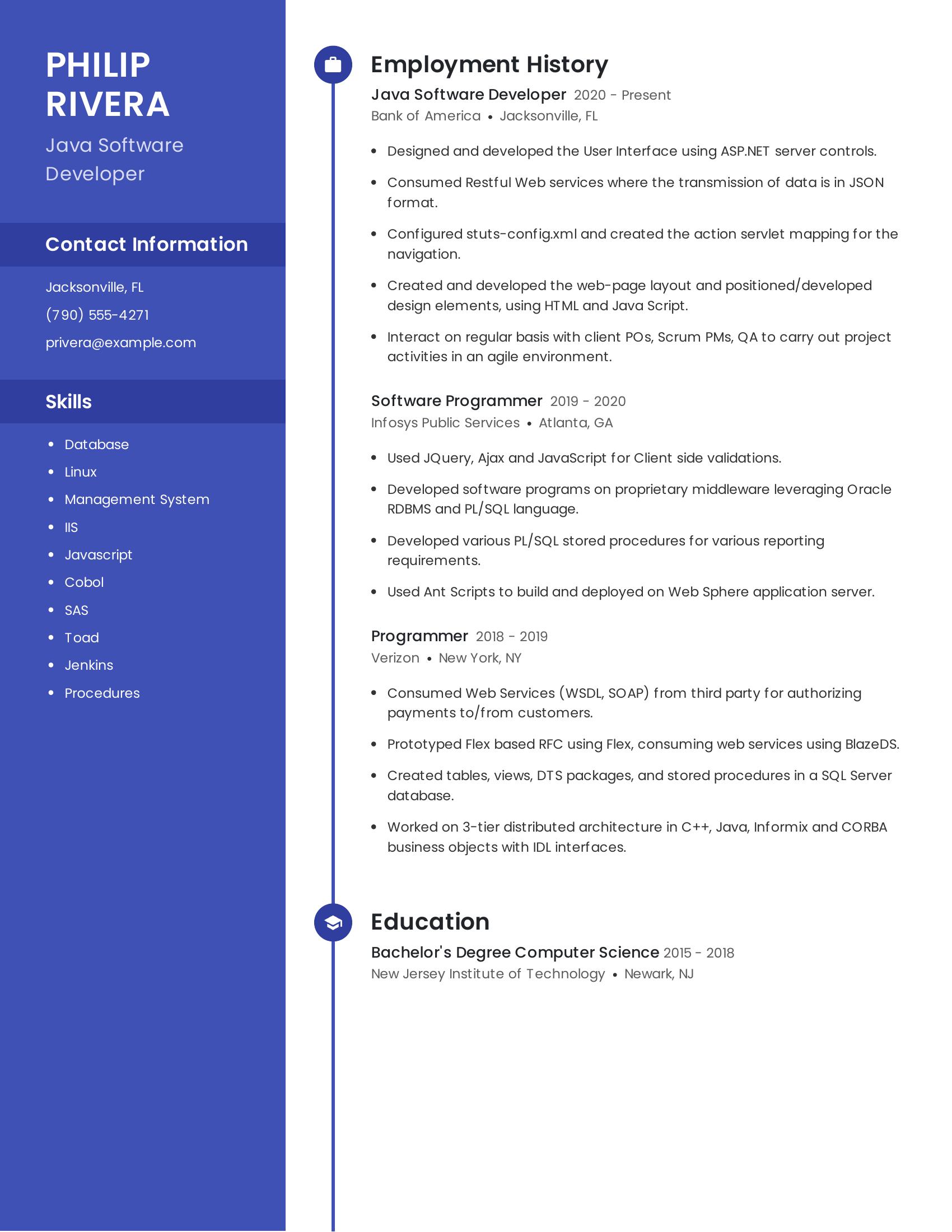 Java Software Developer resume example