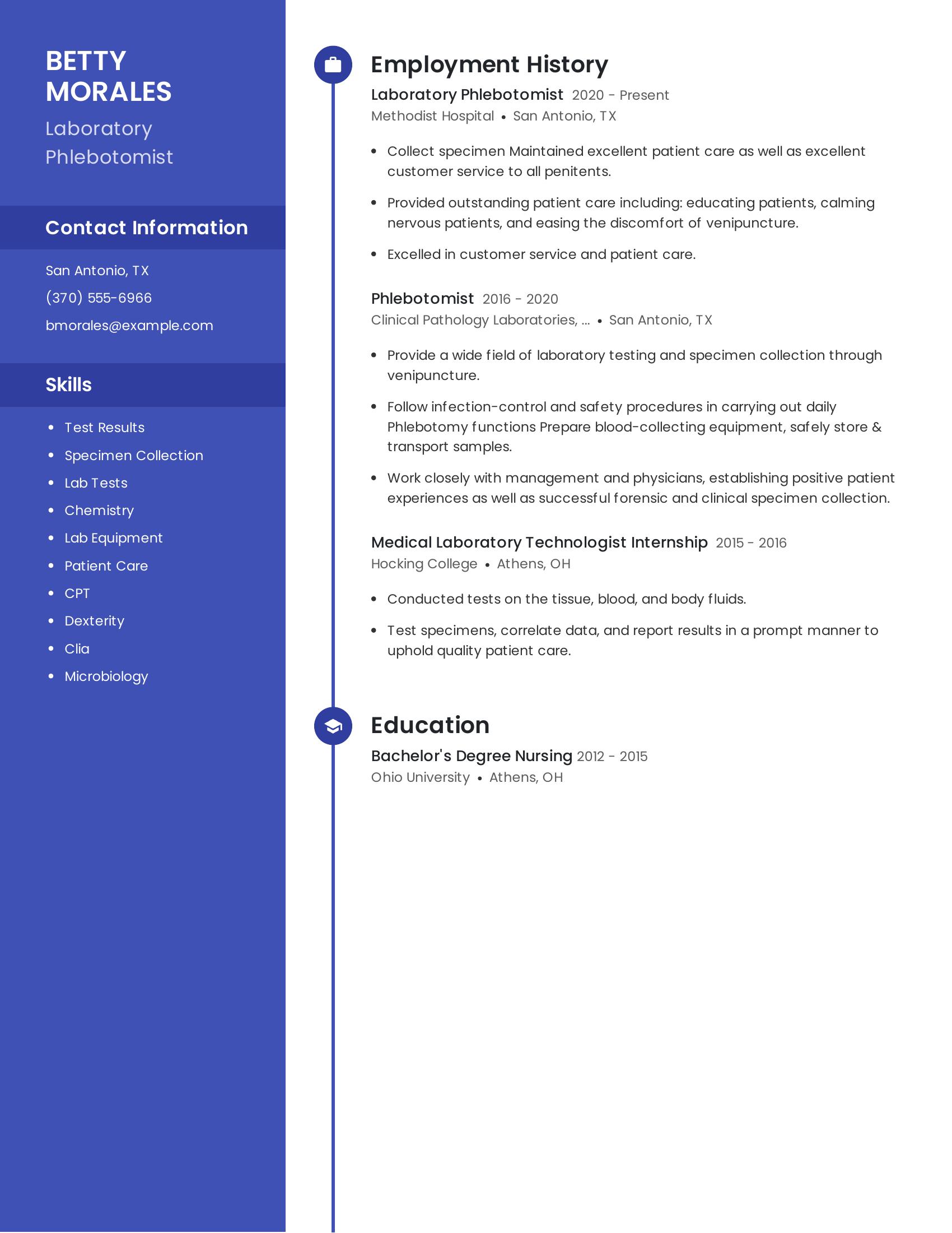 Laboratory Phlebotomist resume example