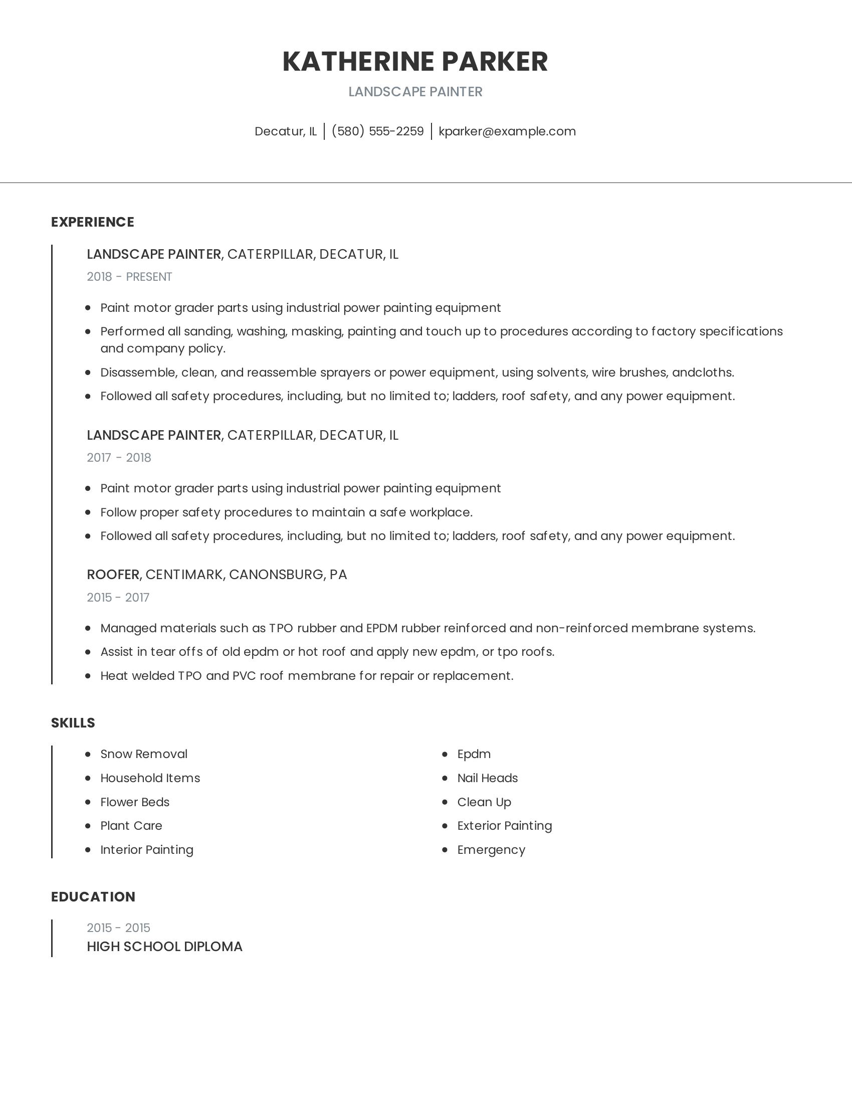 Landscape Painter resume example