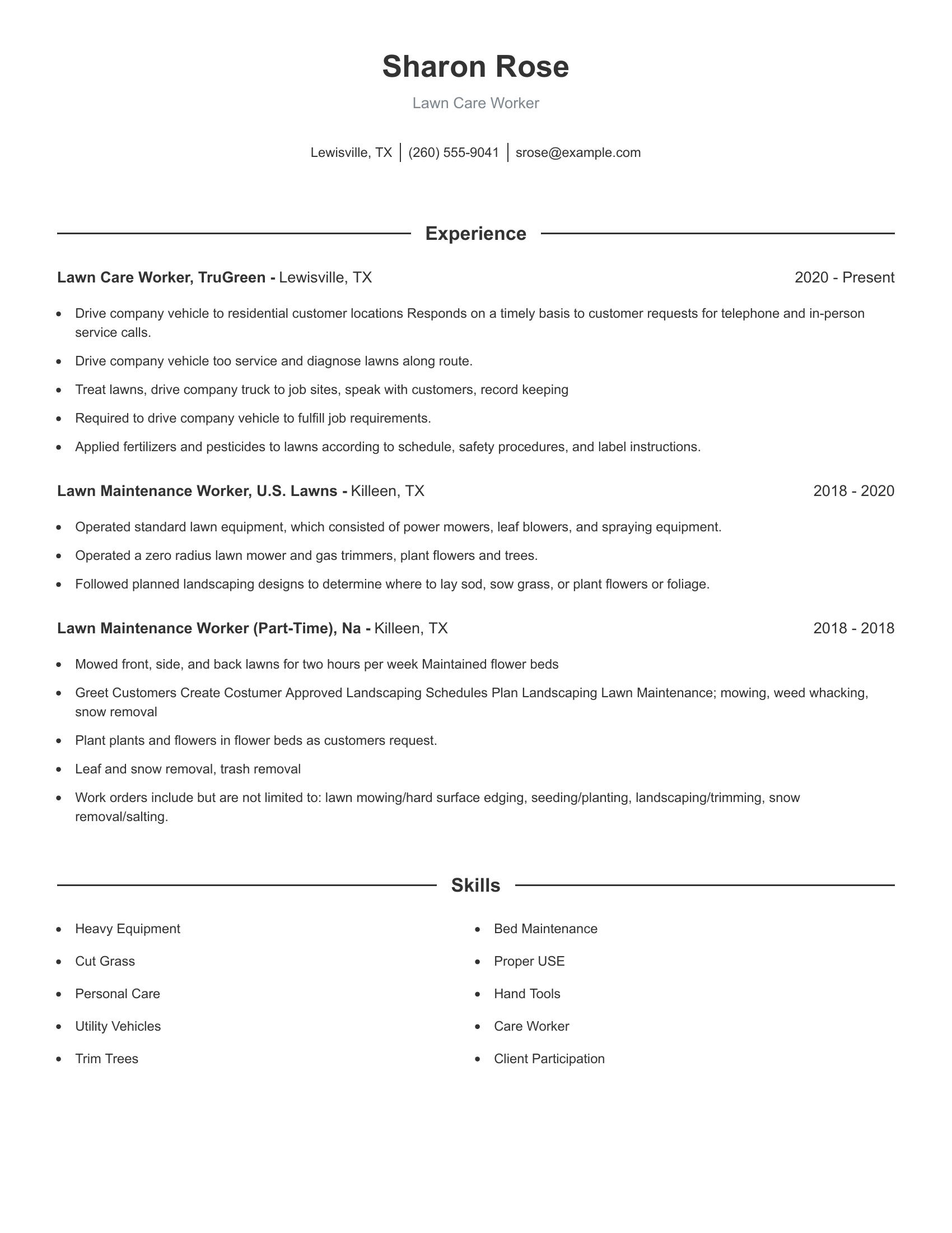 Lawn Care Worker resume example