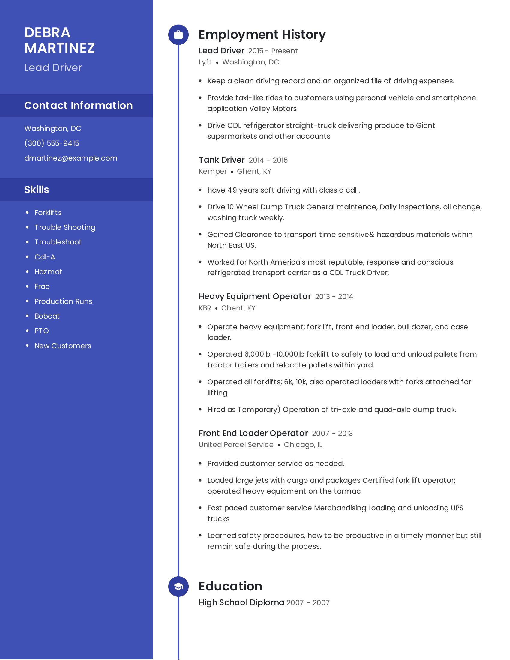 Lead Driver resume example