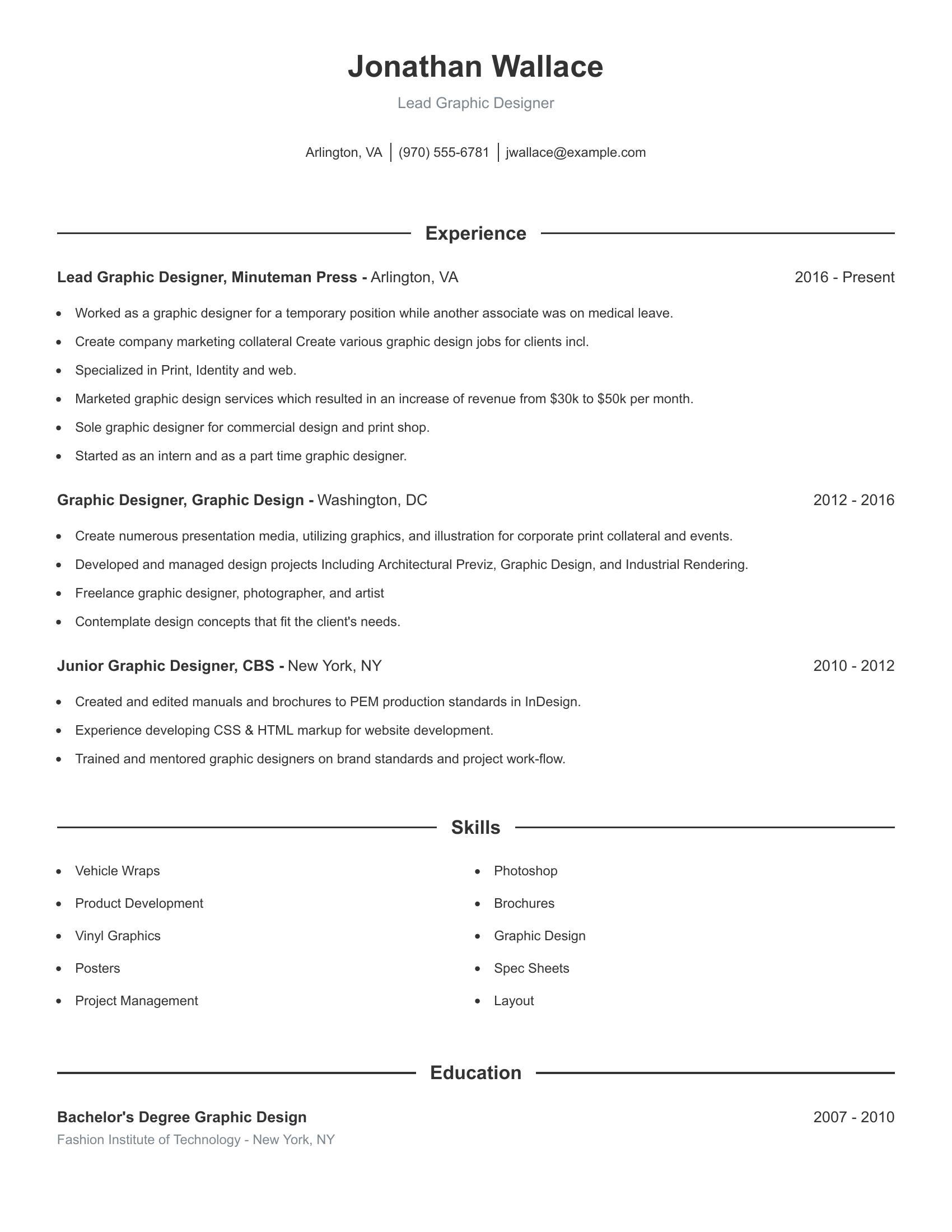 Lead Graphic Designer resume example