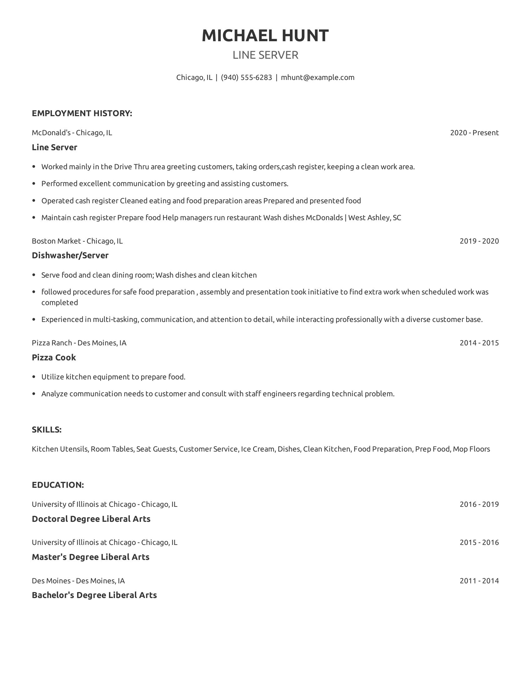 Line Server resume example