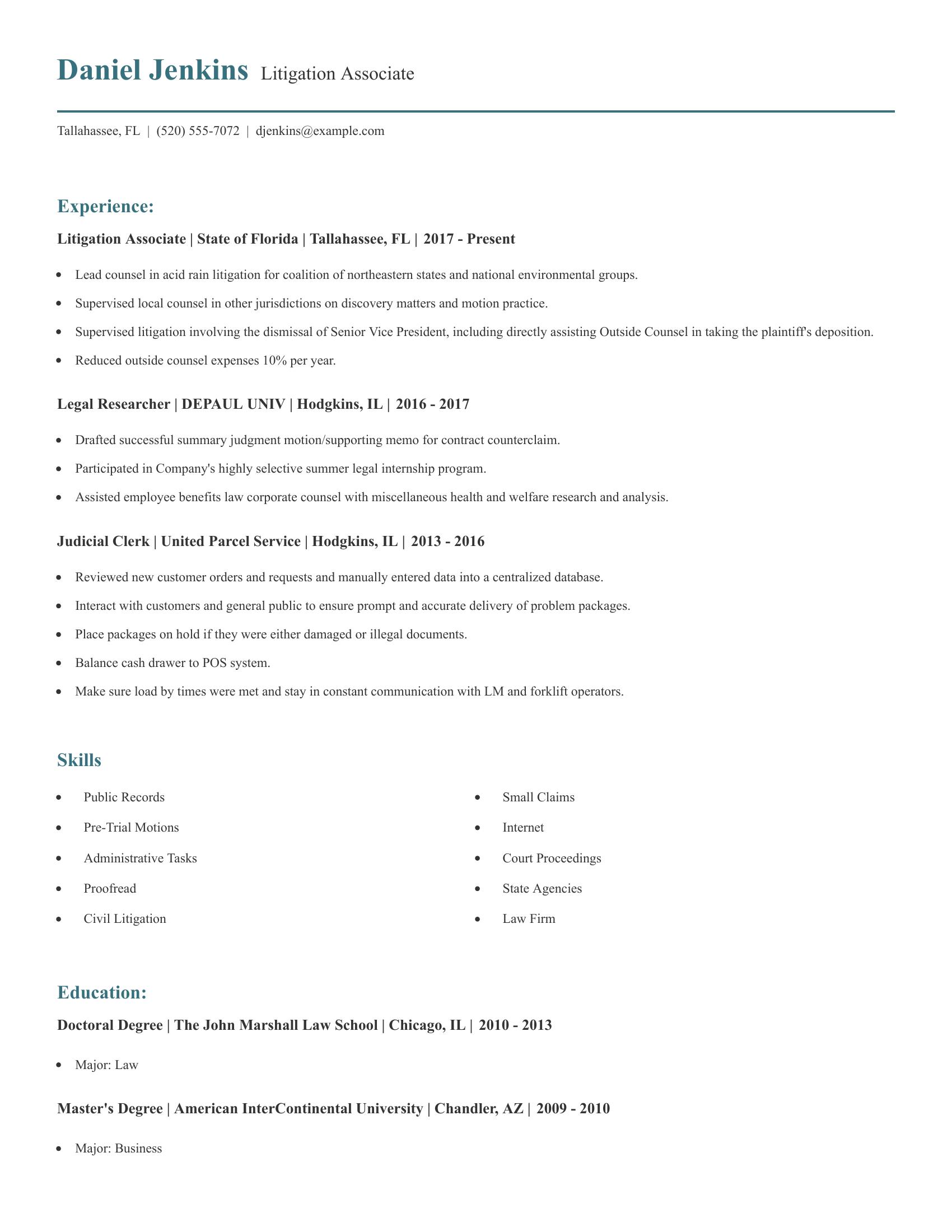 Litigation Associate resume example