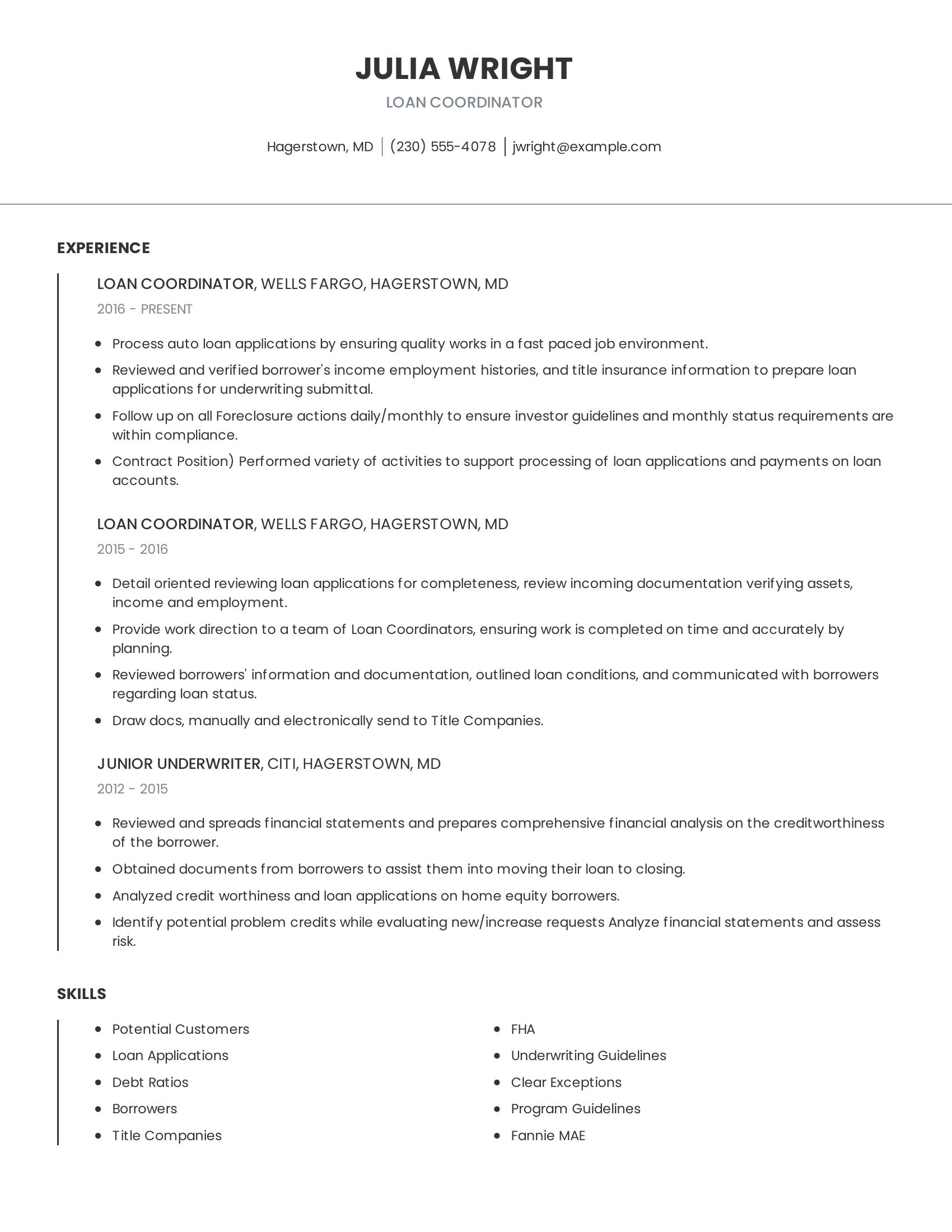 Loan Coordinator resume example