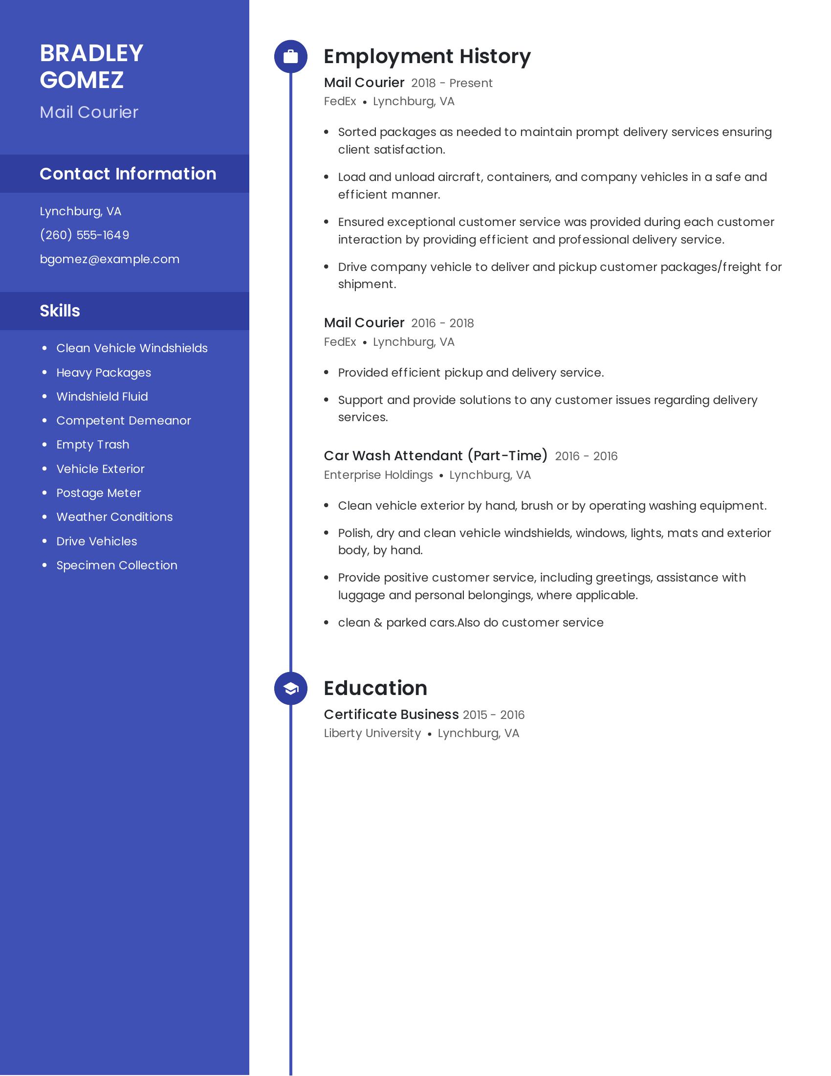 Mail Courier resume example