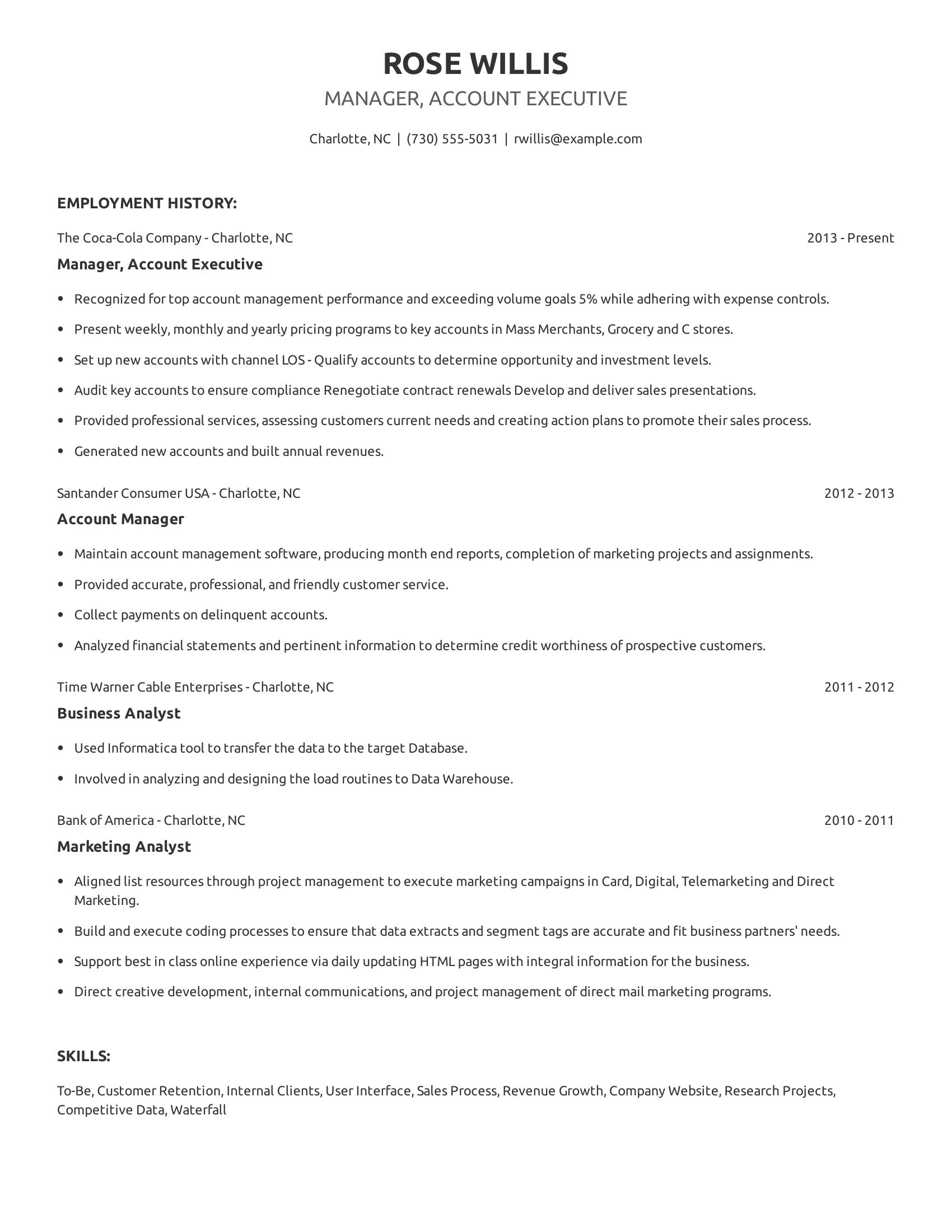 Manager, Account Executive resume example