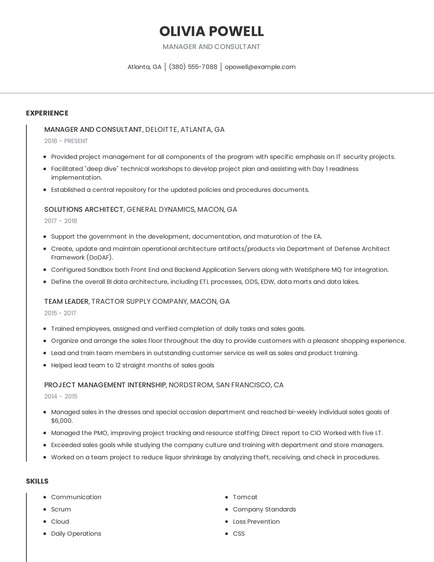 Manager And Consultant resume example