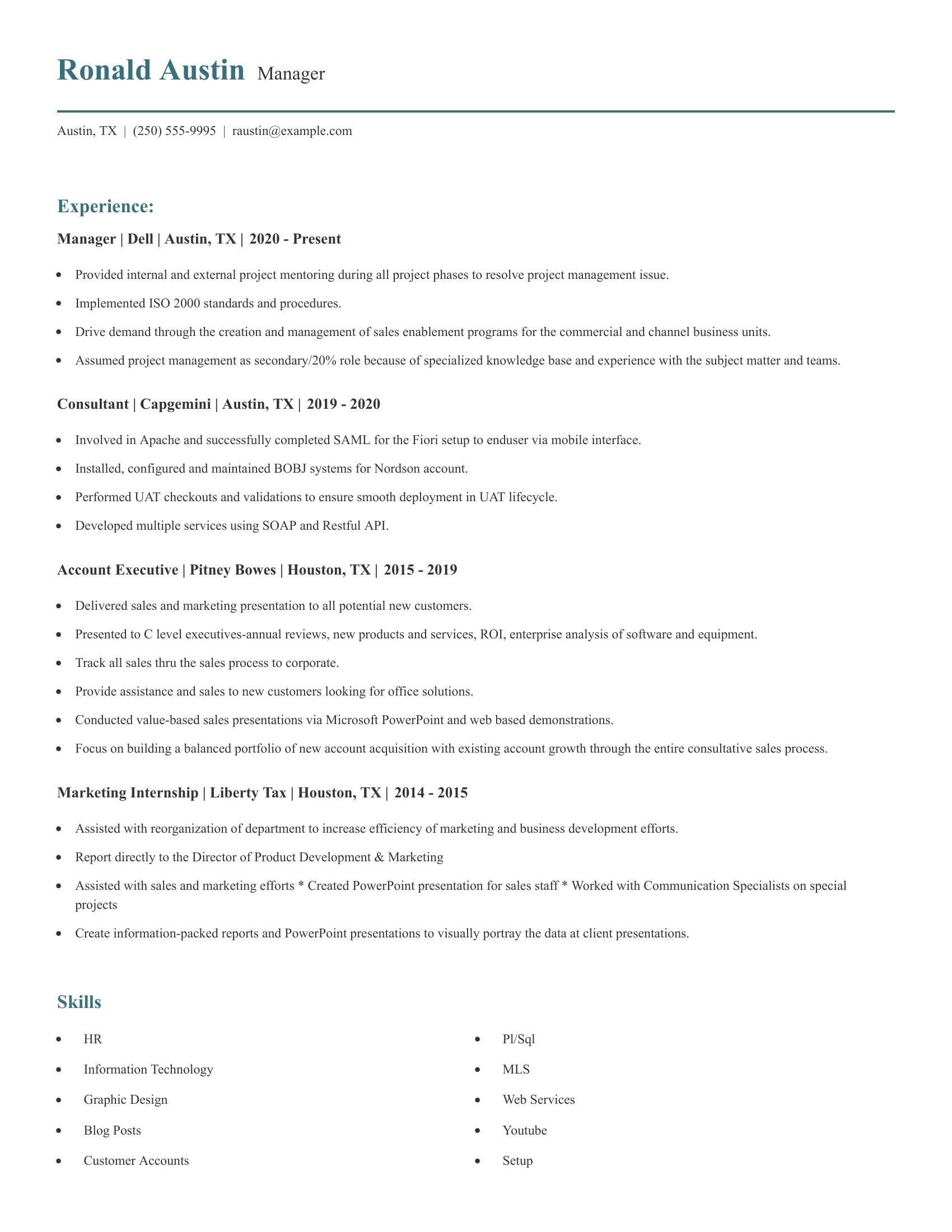 Manager resume example