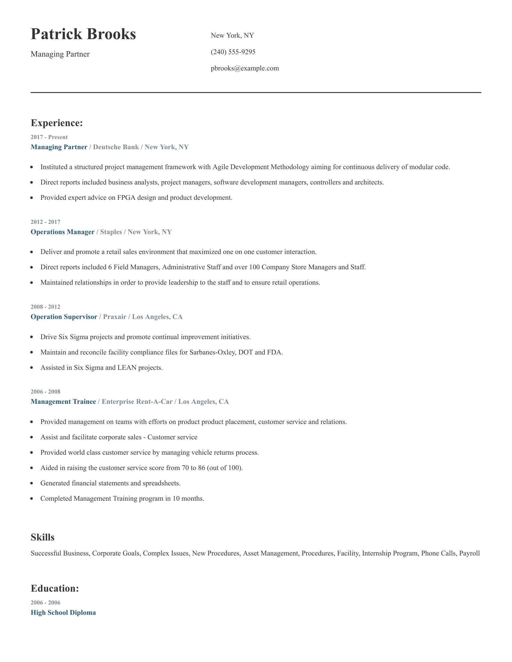 Managing Partner resume example