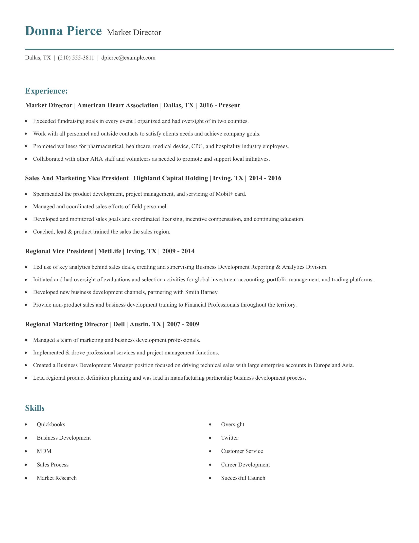 Market Director resume example