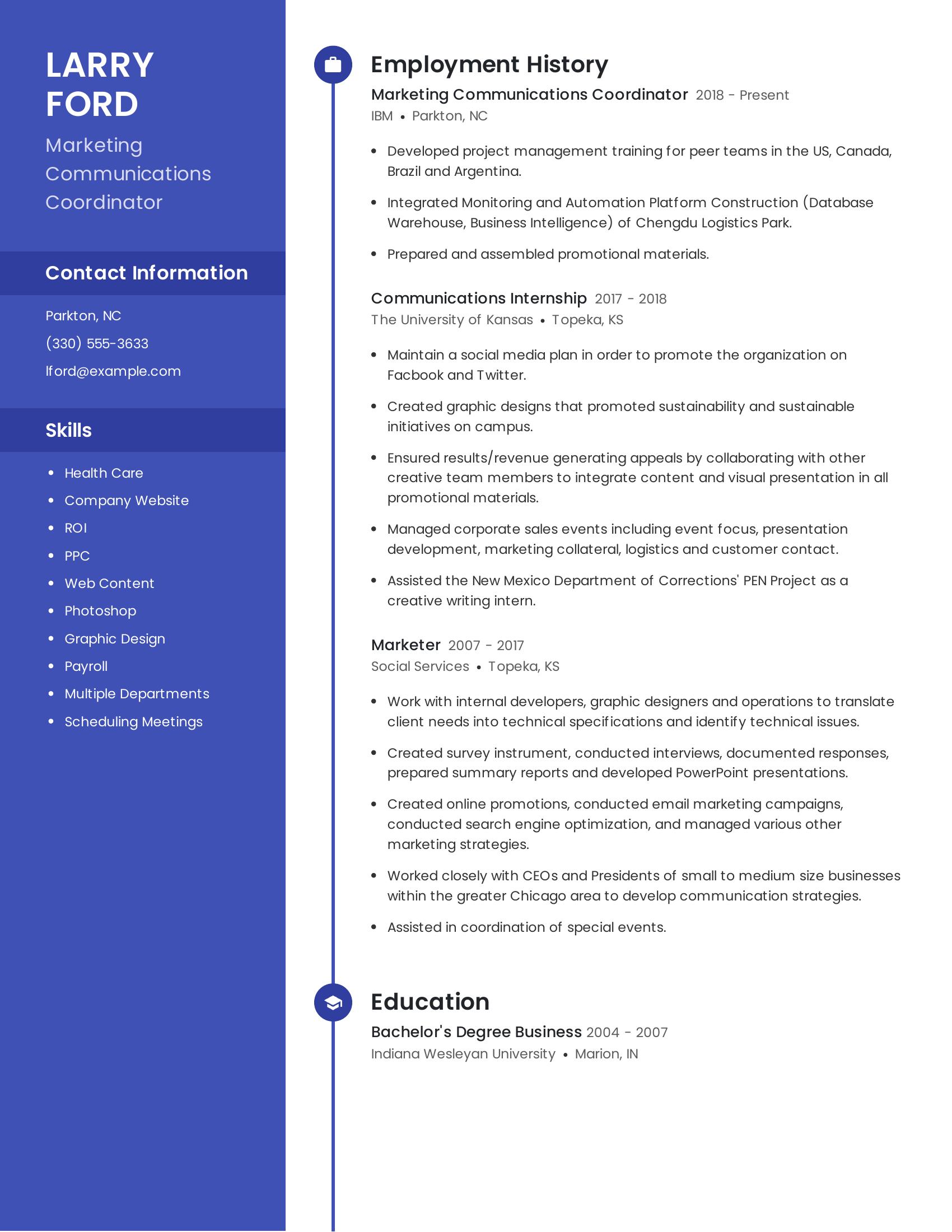 Marketing Communications Coordinator resume example