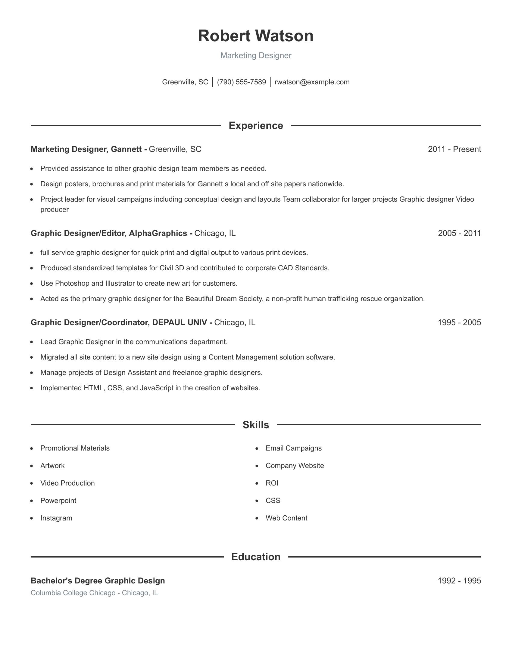 Marketing Designer resume example