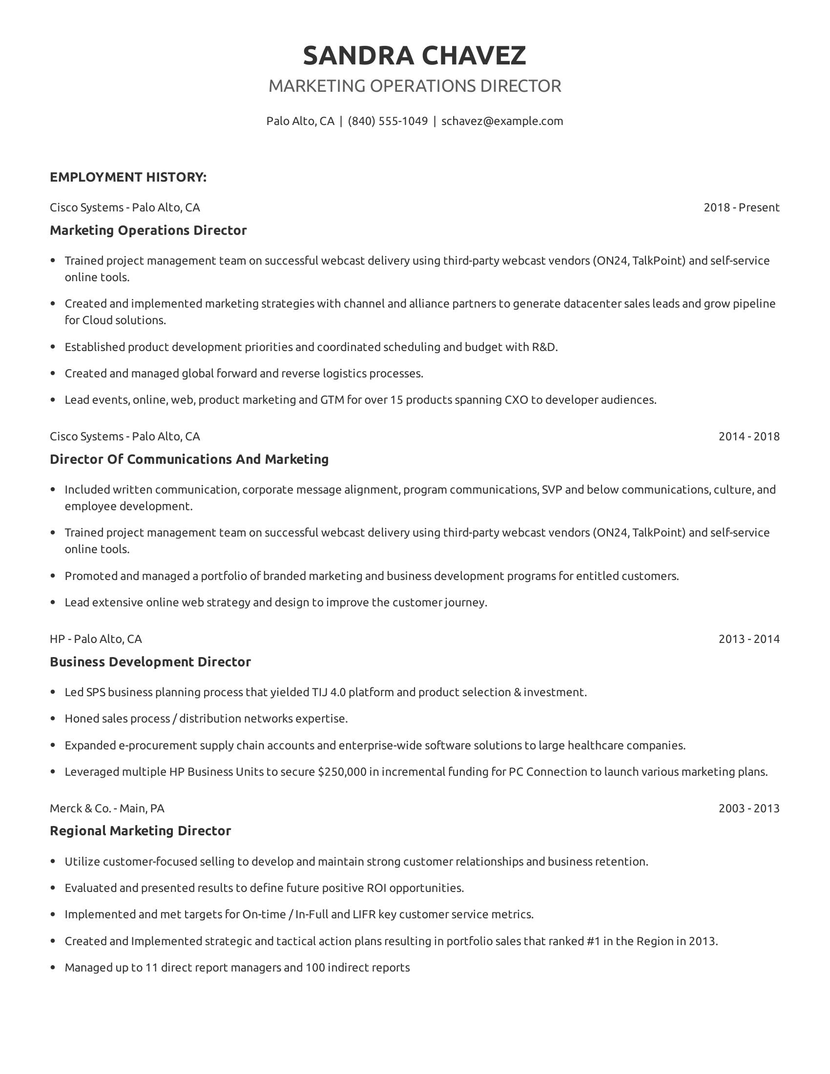 Marketing Operations Director resume example