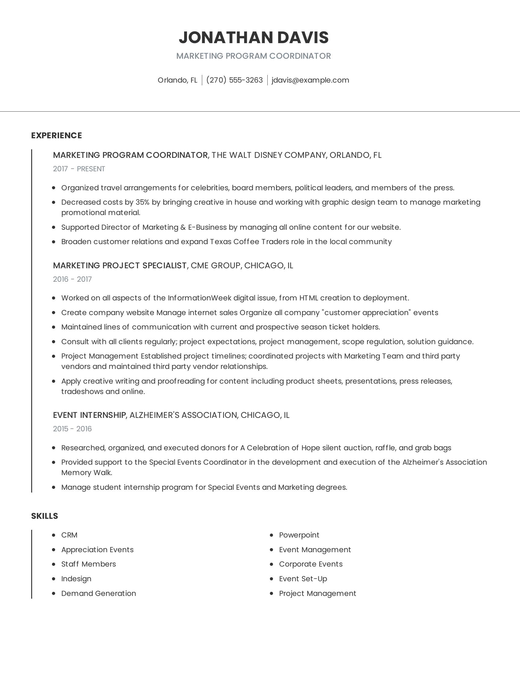 Marketing Program Coordinator resume example