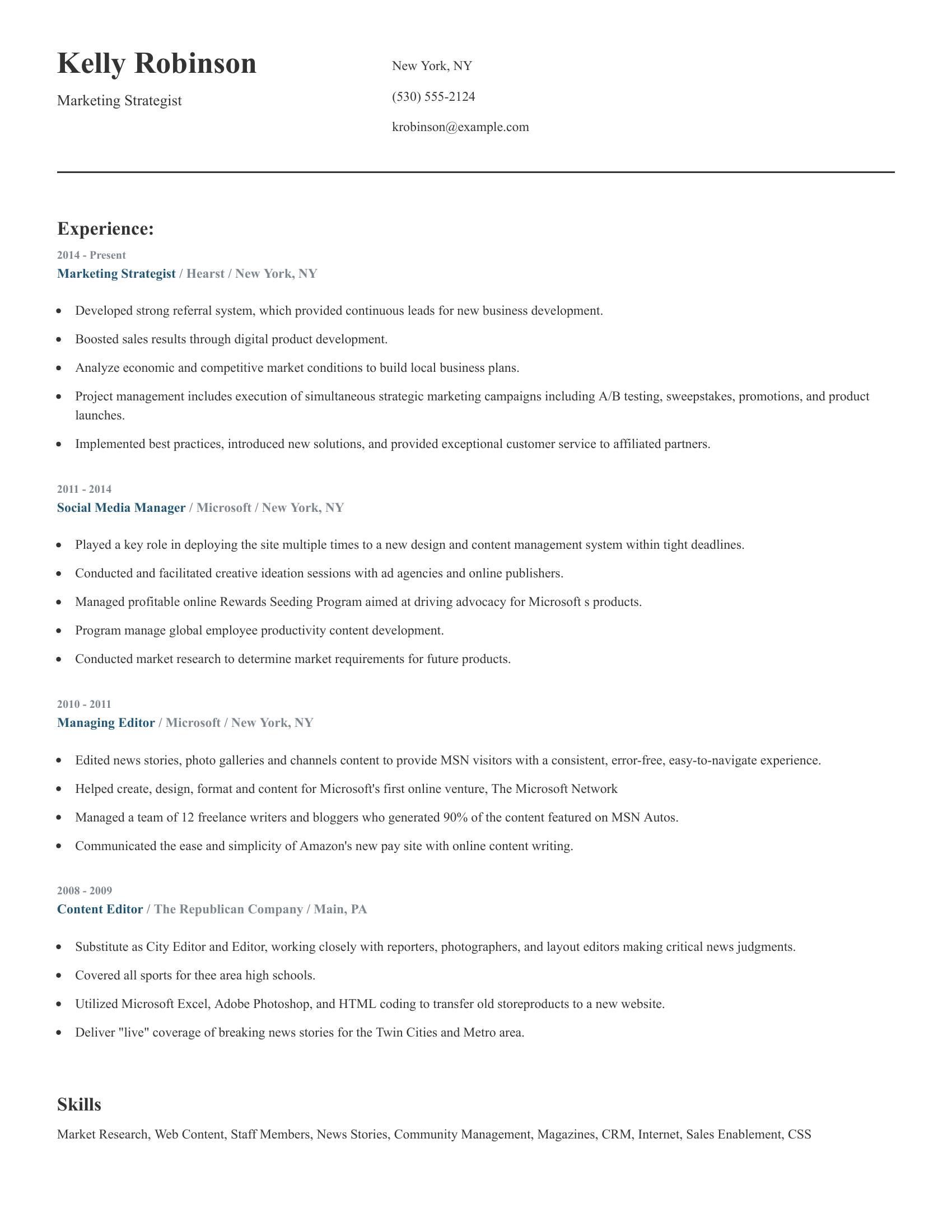 Marketing Strategist resume example