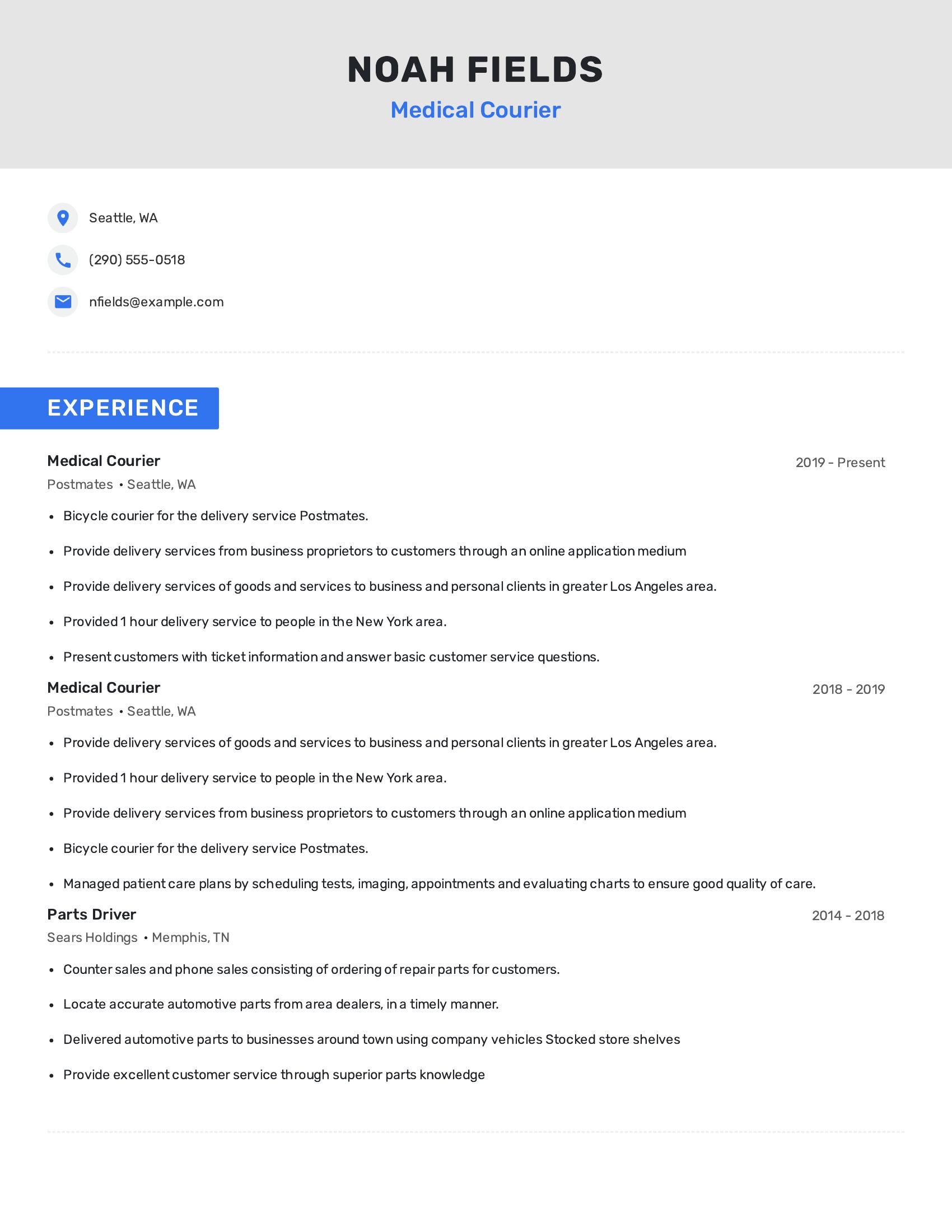 Medical Courier resume example