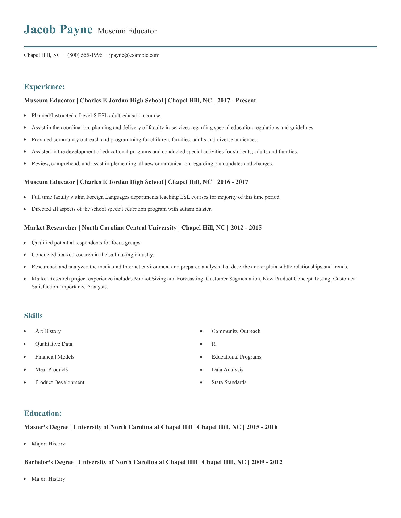 Museum Educator resume example