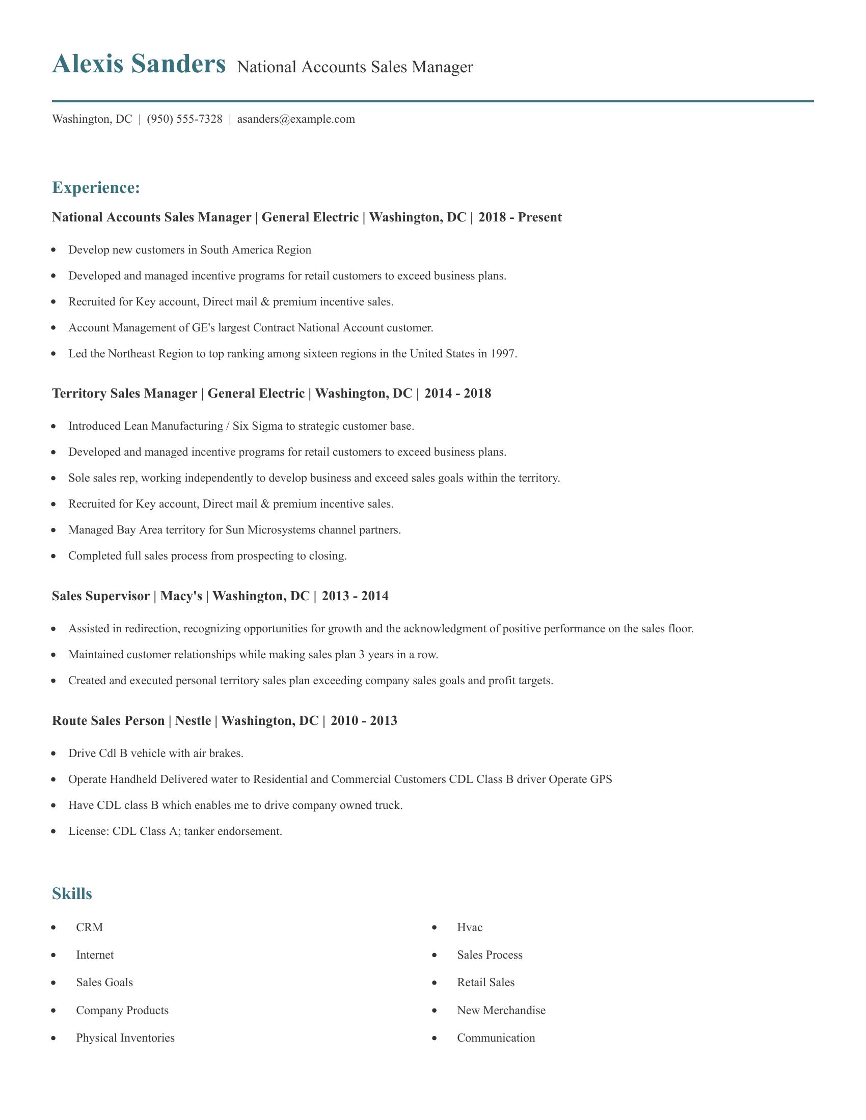 National Accounts Sales Manager resume example