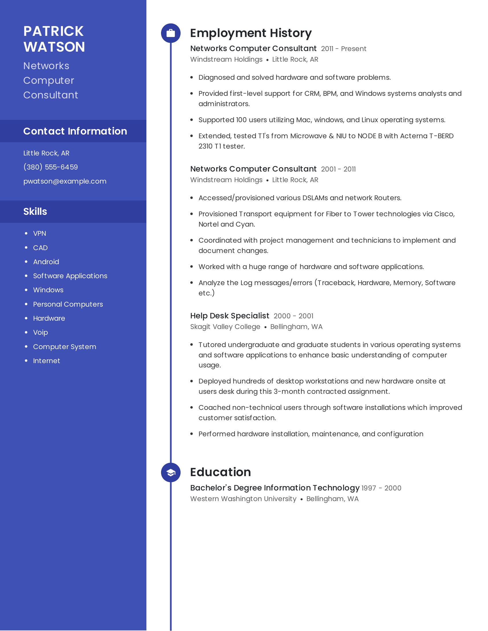 Networks Computer Consultant resume example