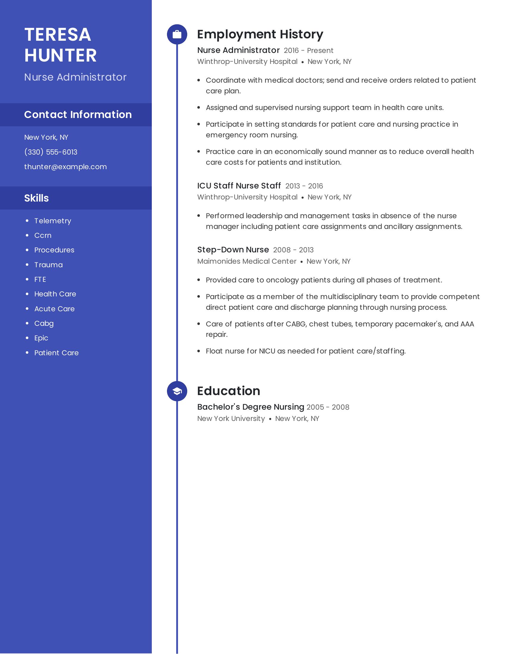 Nurse Administrator resume example