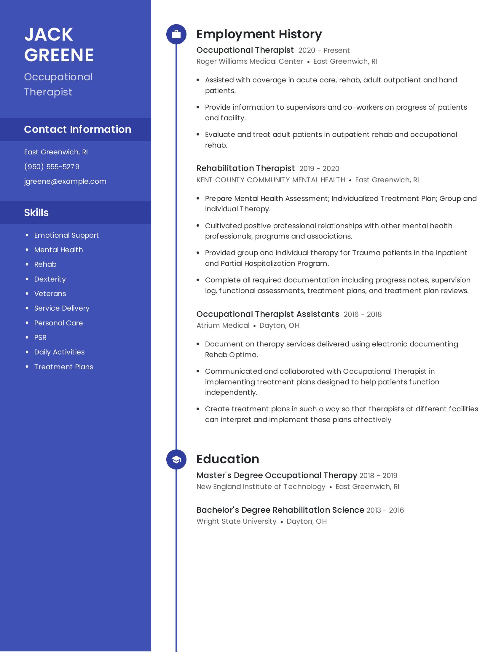 Occupational Therapist resume example