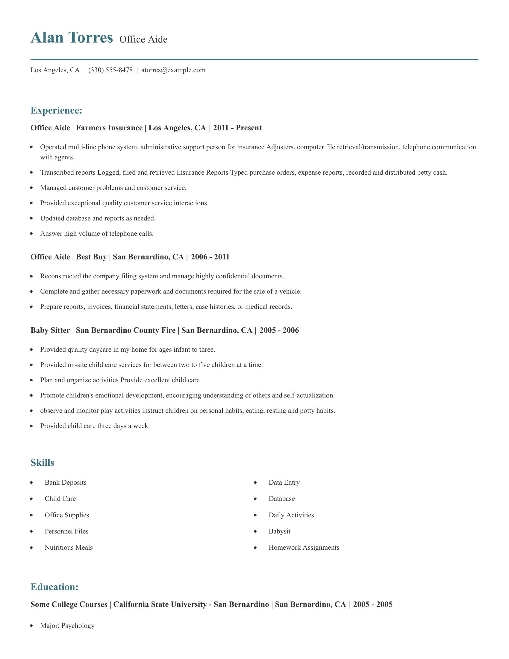 Office Aide resume example