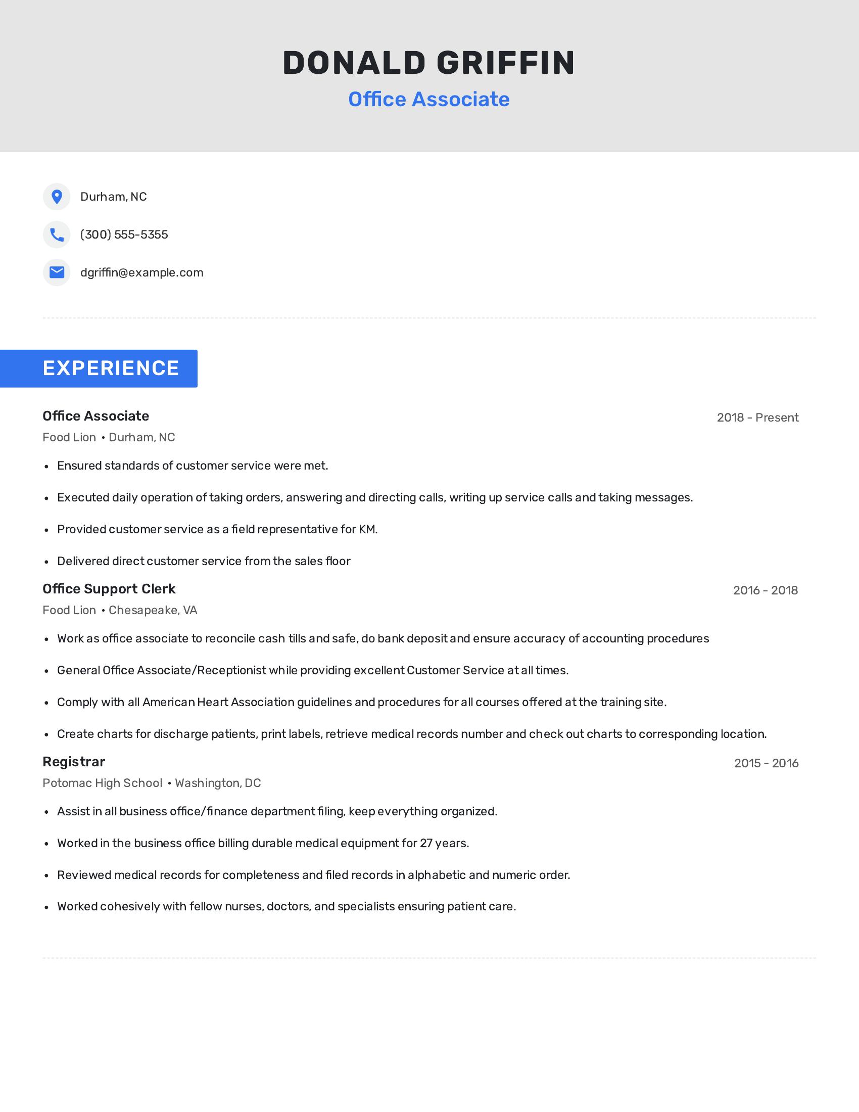 Office Associate resume example