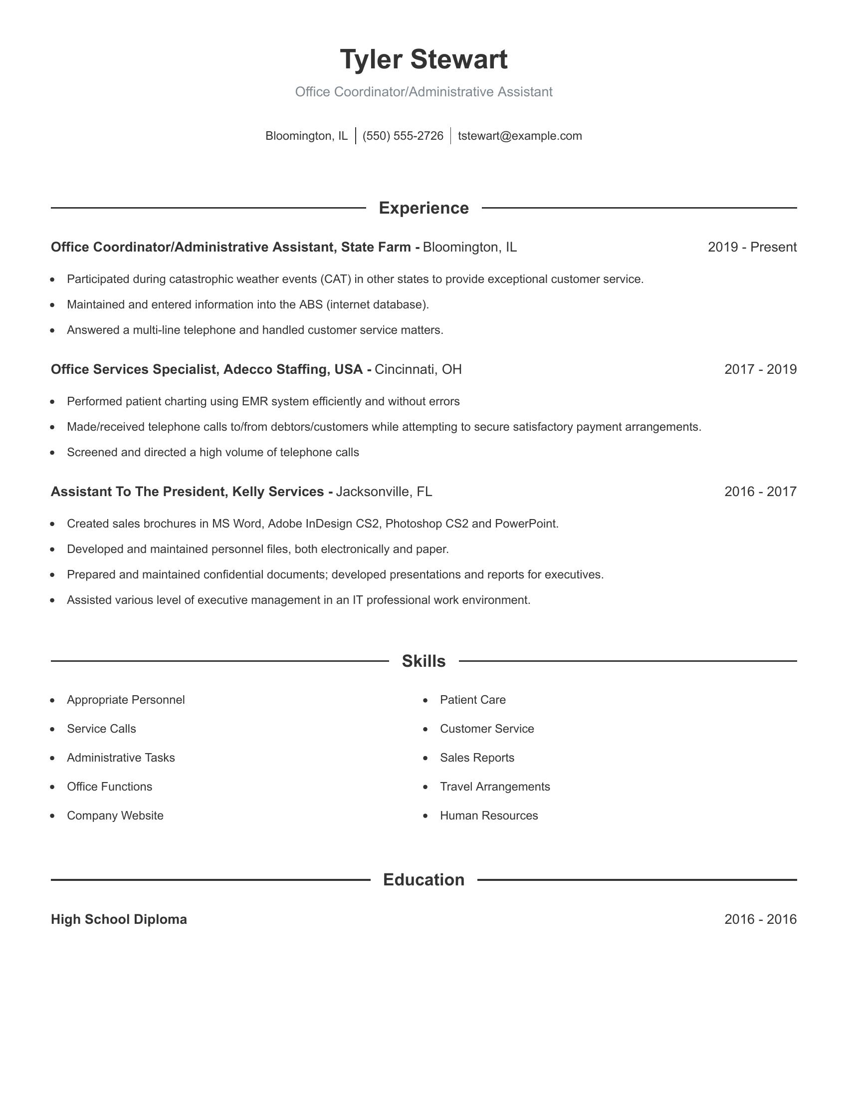 Office Coordinator/Administrative Assistant resume example