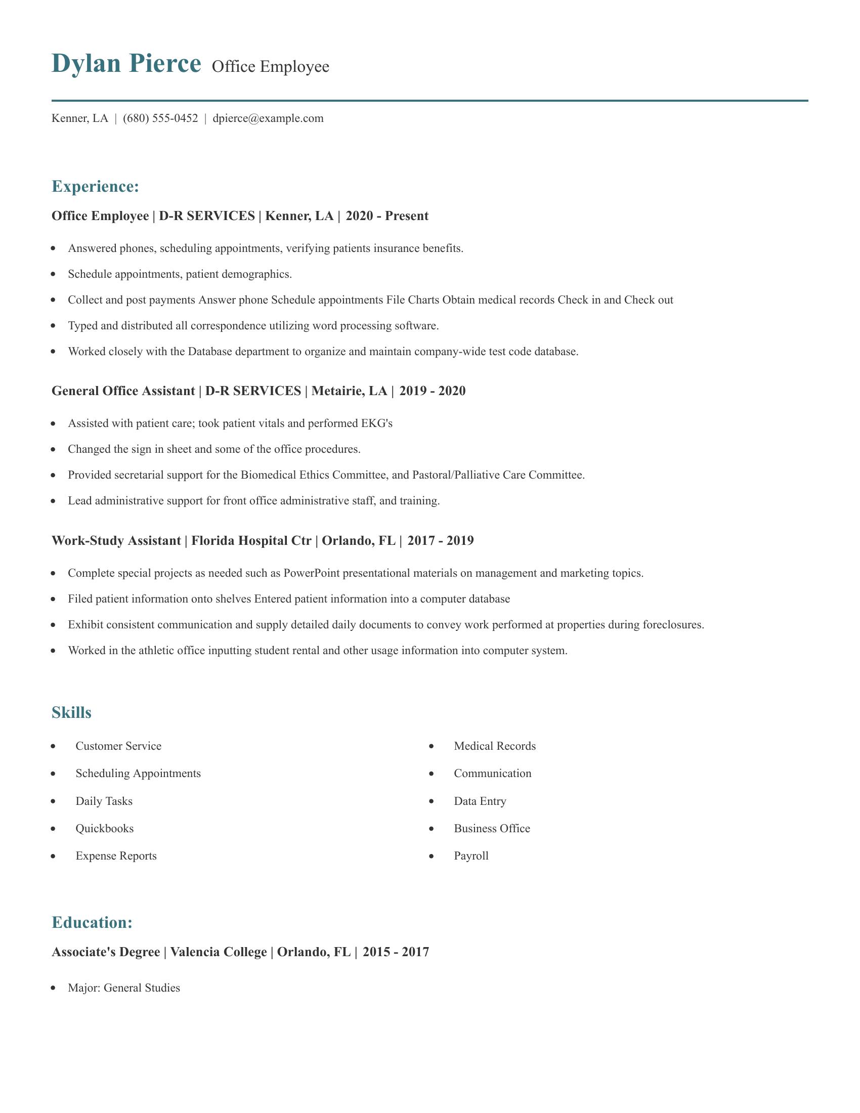 Office Employee resume example