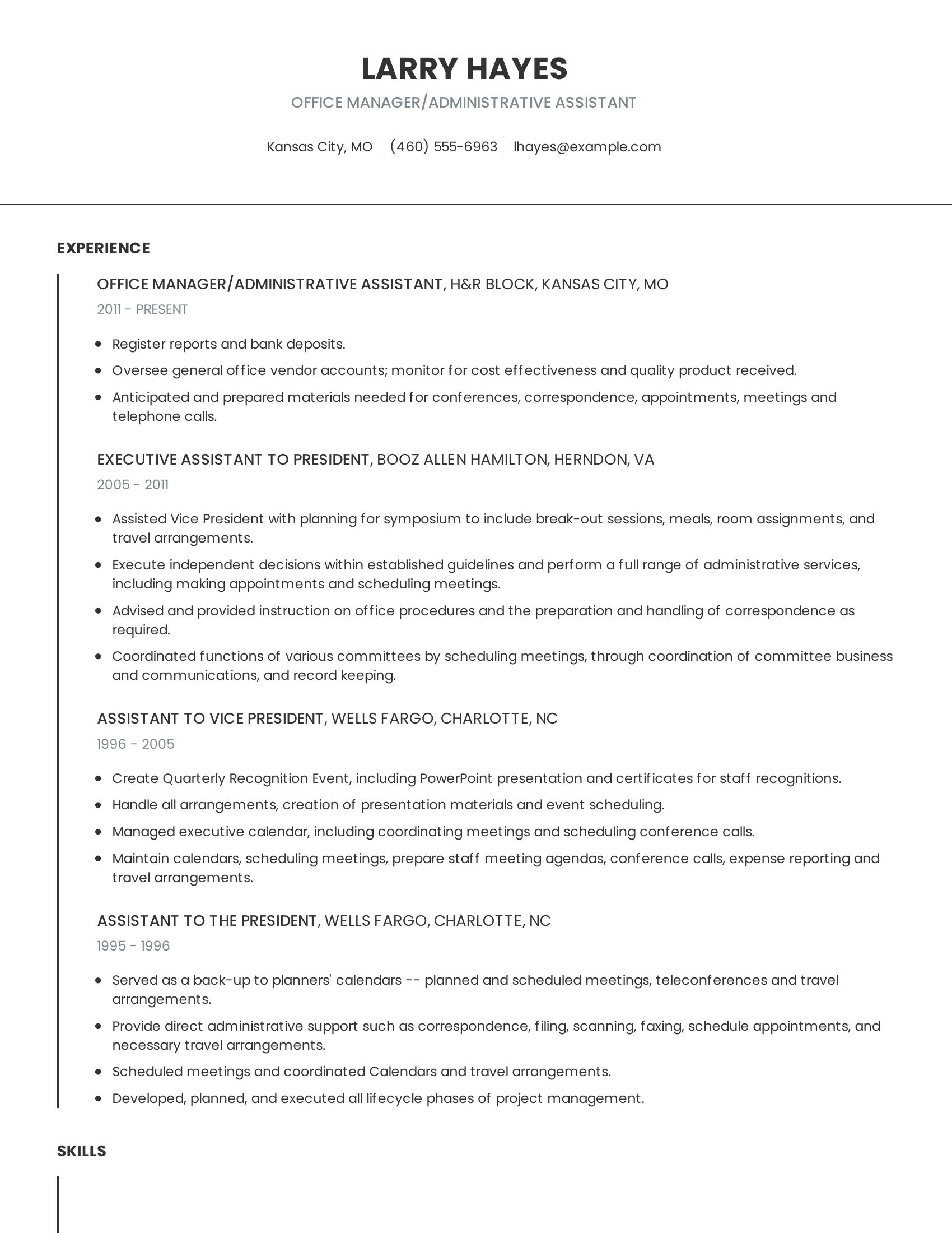 Office Manager/Administrative Assistant resume example