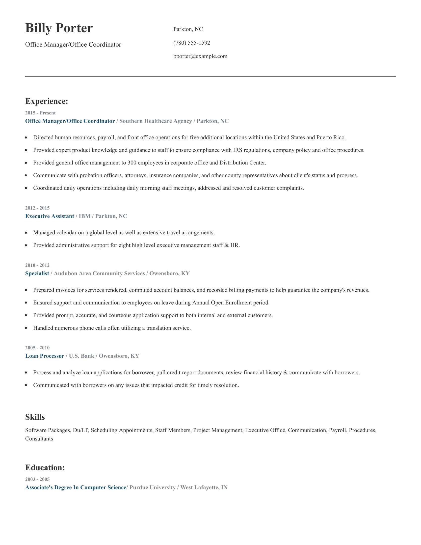 Office Manager/Office Coordinator resume example